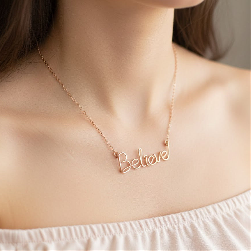 Rose Gold Filled Believe Necklace - Faith Religious Jewelry