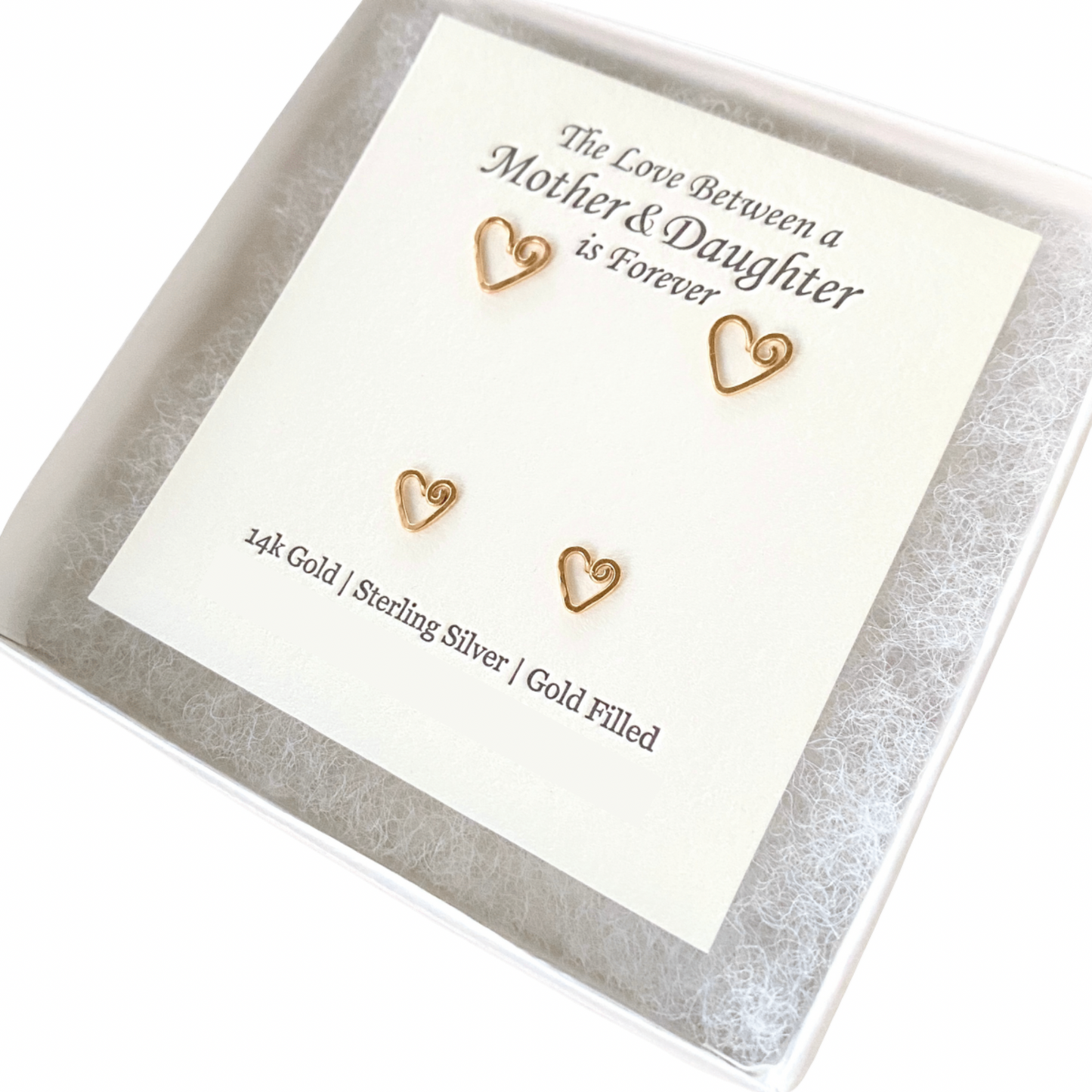 Mother Daughter Gold Heart Stud Earrings Set. Mommy and Me Gift Set.