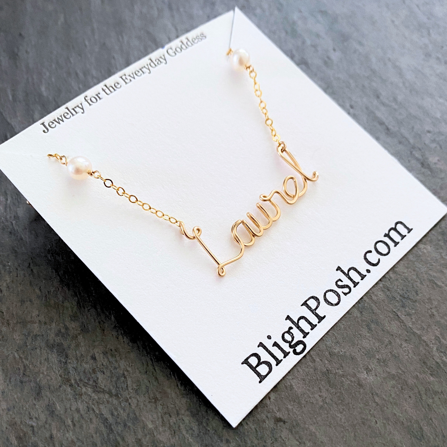 Pearl Name Necklace. Off White Freshwater Pearl and Custom Name Necklace
