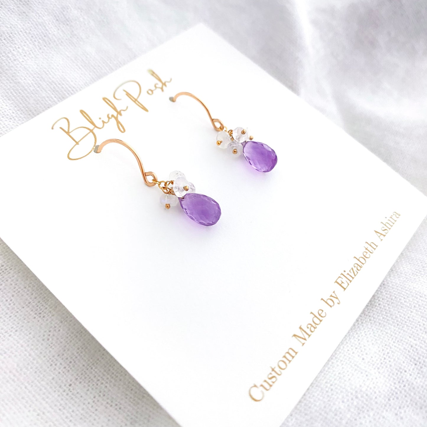 Amethyst and moonstone 14k gold filled drop earrings. February Birthstone earrings