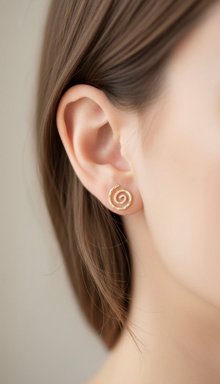 Gold spiral necklace pendant. 14k Solid Gold or Gold Filled Round Swirl Hammered Pendant