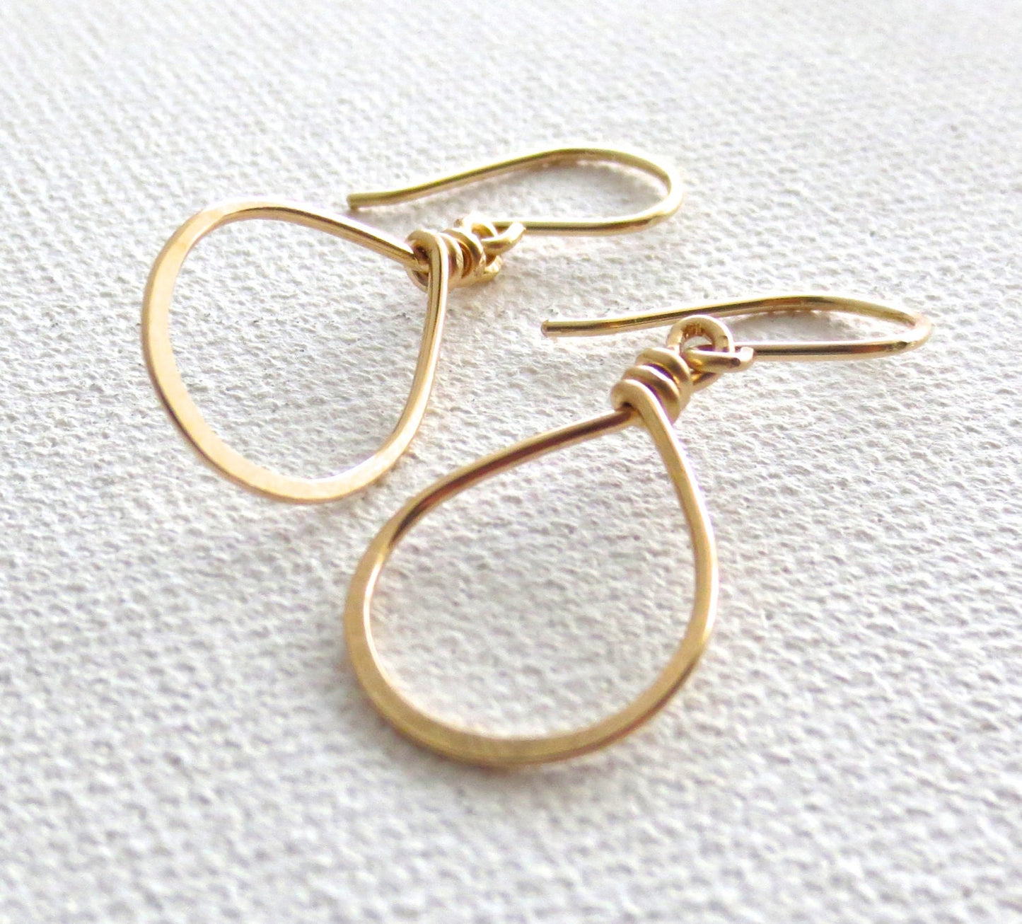 Small Teardrop Hoop Earrings. Hammered Tear Drop Hoops. Small Rose Gold, Silver, Yellow Gold Shiny Dangle Drop Earrings