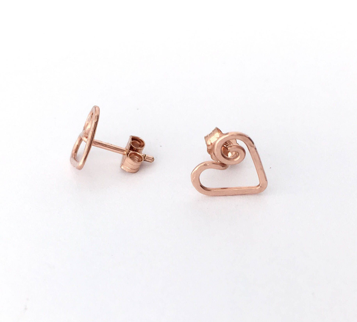 Rose Gold Heart Stud Earrings. Hand Hammered Heart Studs. 14k Rose Gold Filled Heart Post Earrings. Small Girl Valentines Day Studs