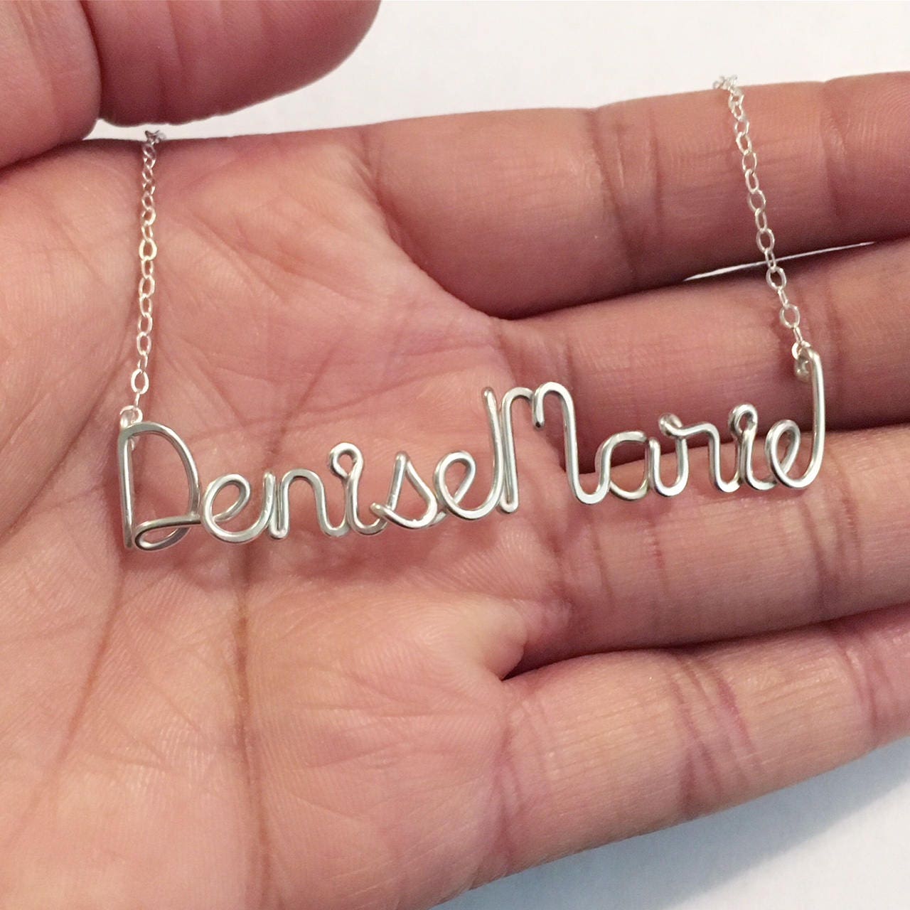Two-Name Necklace: Custom Personalized Sterling Silver Cursive Script