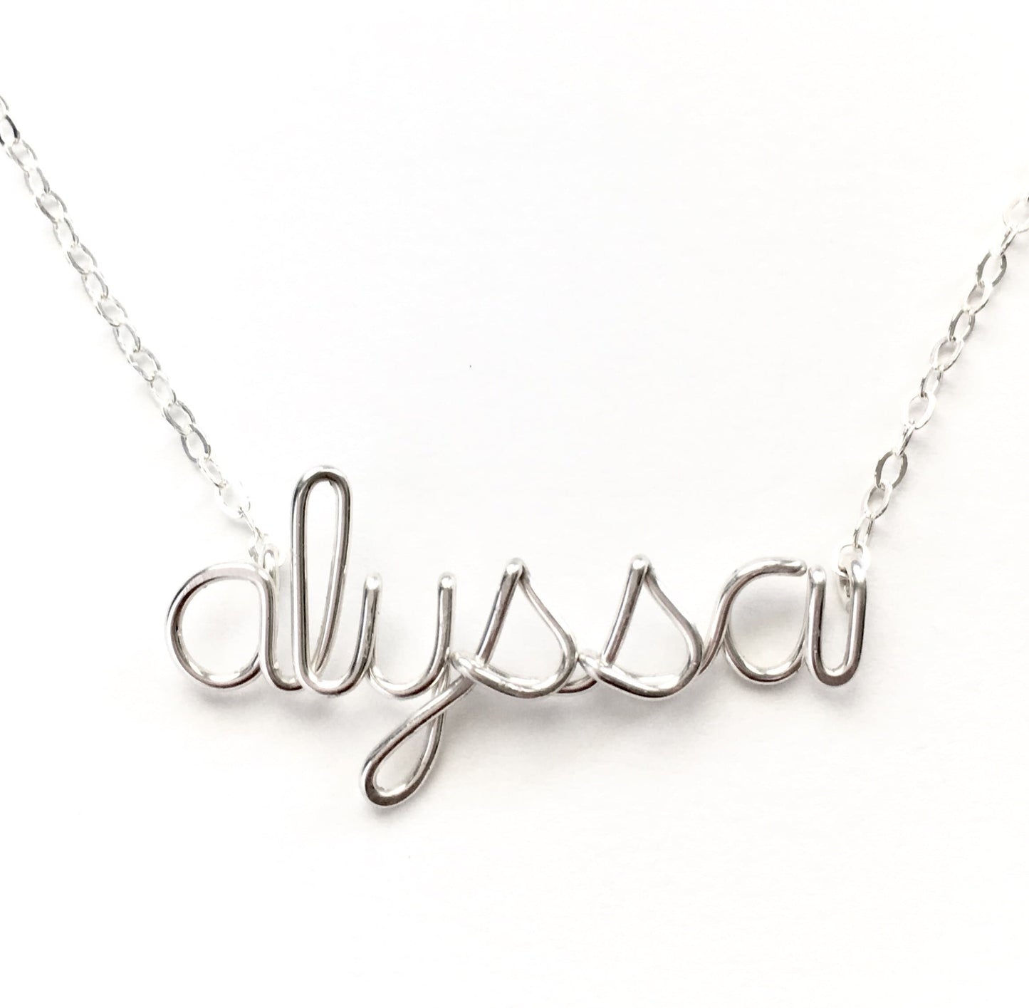 Name Necklace. Silver Name Necklace. Personalized Custom Calligraphy Lowercase Wire Script Name Necklace