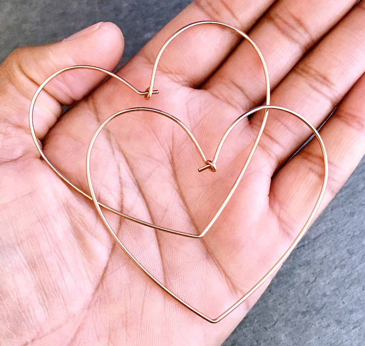 Rose Gold Heart Hoops- 2.5 inch - 14k Rose Gold Filled Heart Hoop Earrings