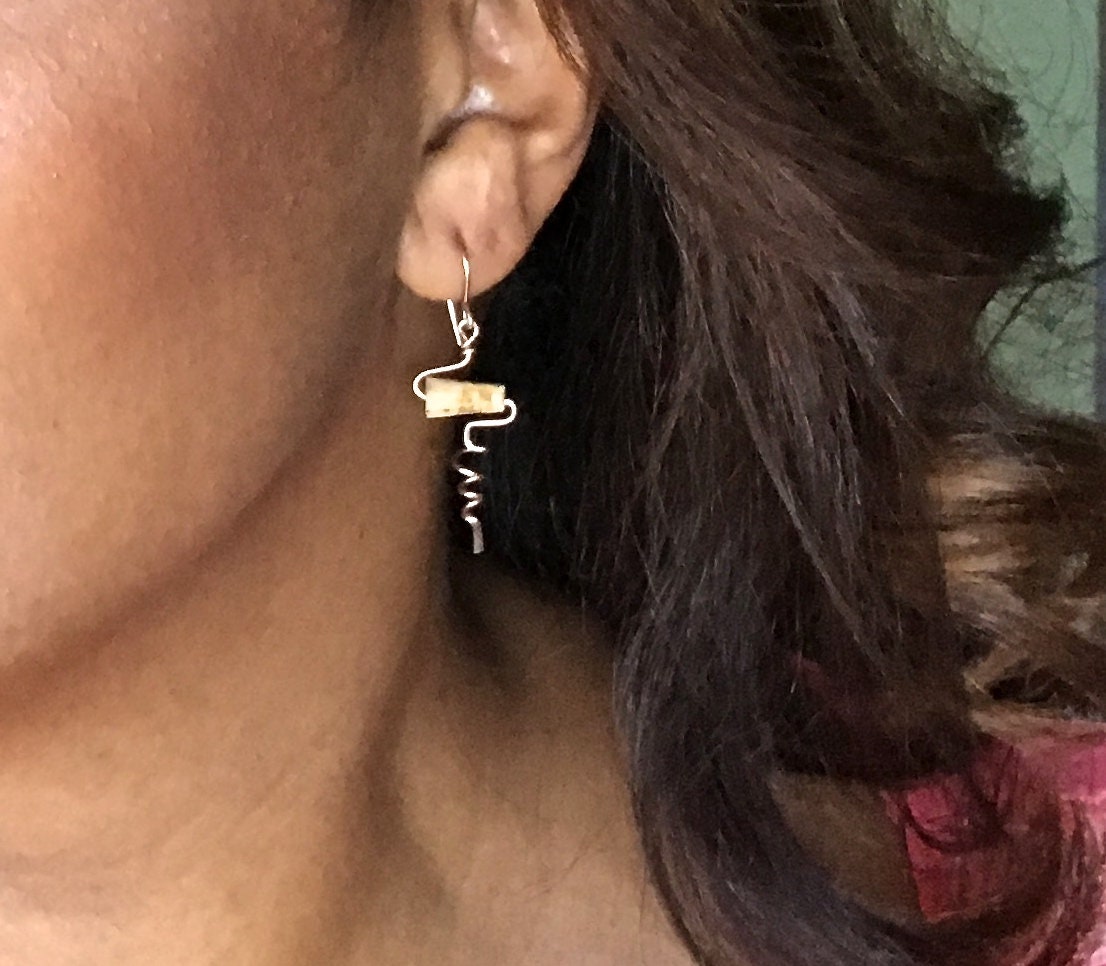14k Gold Wine Earrings: Champagne Bottle, Corkscrew, Citrine