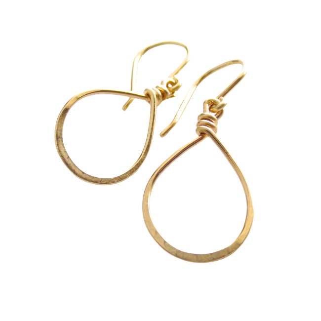 Small Teardrop Hoop Earrings. Hammered Tear Drop Hoops. Small Rose Gold, Silver, Yellow Gold Shiny Dangle Drop Earrings