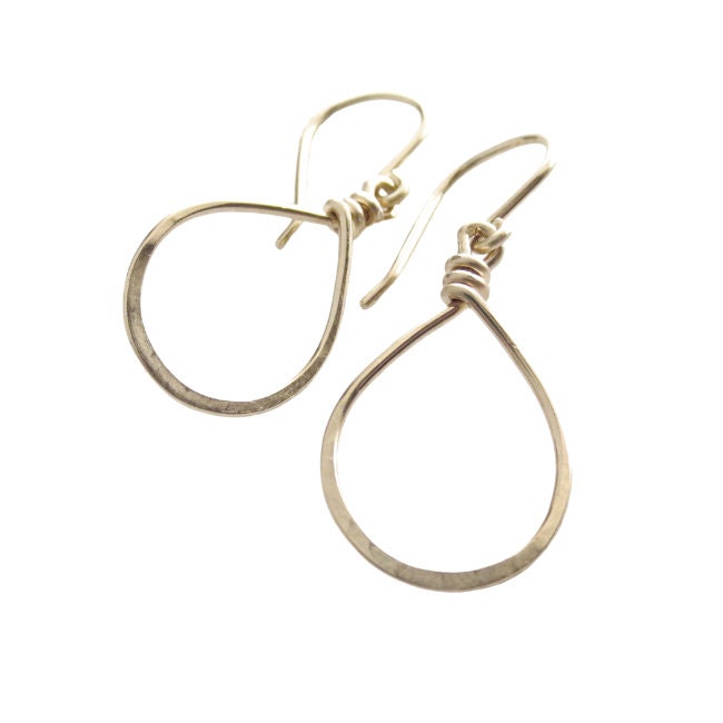 Small Teardrop Hoop Earrings. Hammered Tear Drop Hoops. Small Rose Gold, Silver, Yellow Gold Shiny Dangle Drop Earrings