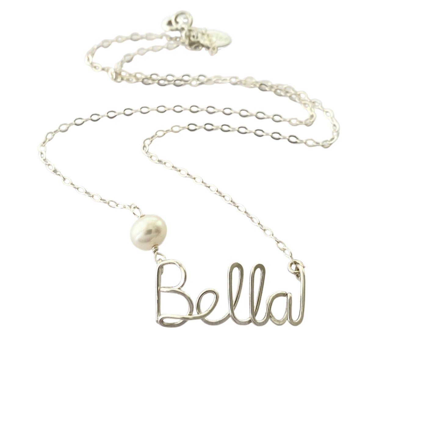 Pearl Name Necklace. Sterling Silver Name Necklace with Off White or Light Pink Freshwater Pearl. Custom Name Necklace w Large Real Pearl