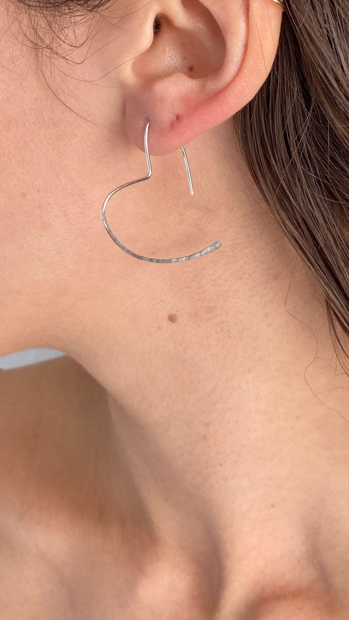 14k Rose Gold Heart Hoop Earrings. Pink Gold Hoops. Very Lightweight Jewelry for Her.