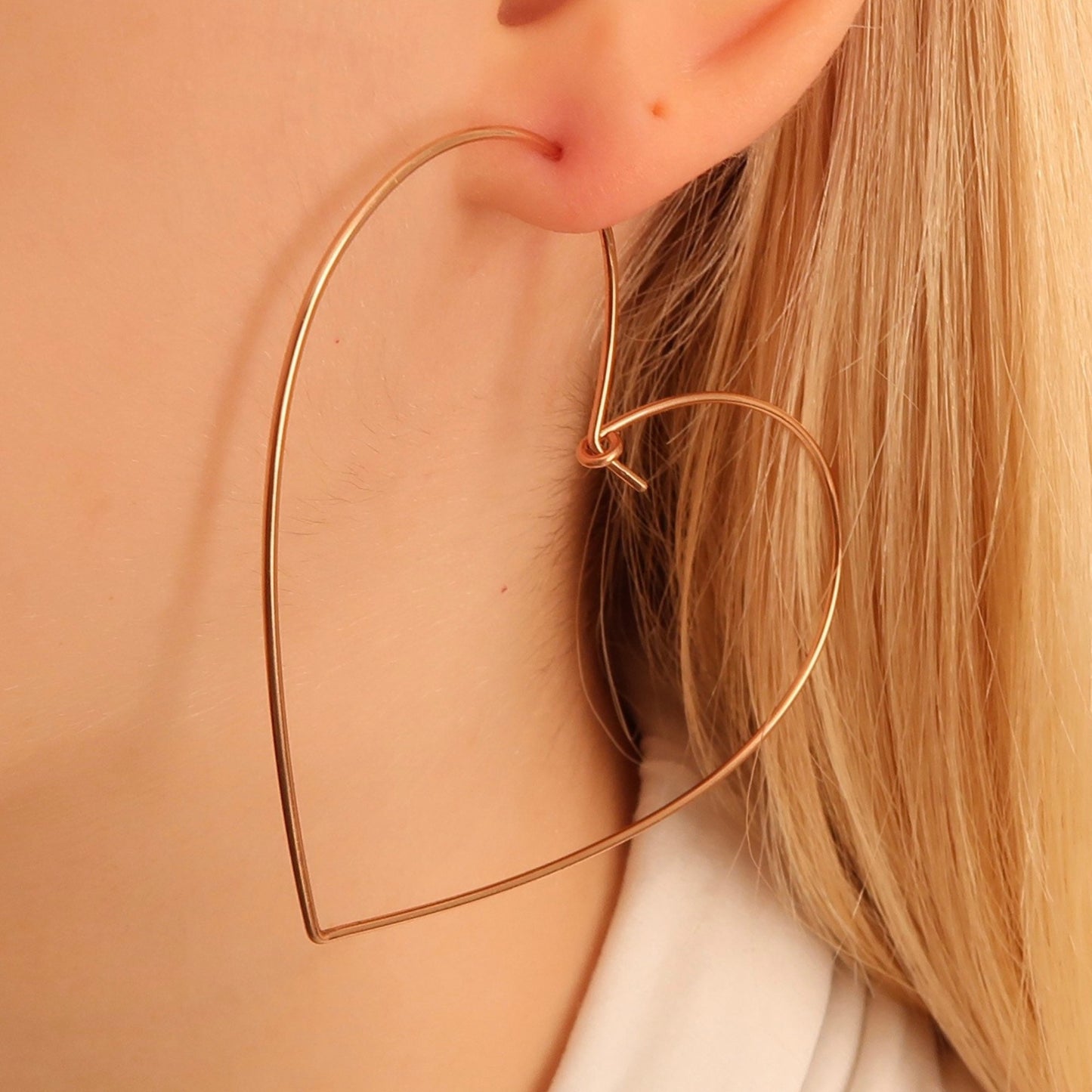 Rose Gold Heart Hoops- 2.5 inch - 14k Rose Gold Filled Heart Hoop Earrings