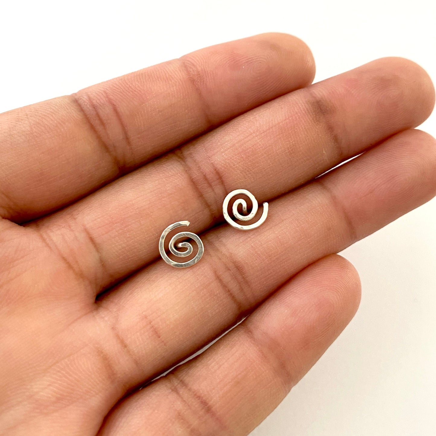 Hand Hammered Sterling Silver Spiral Studs: Minimalist Swirl Earrings