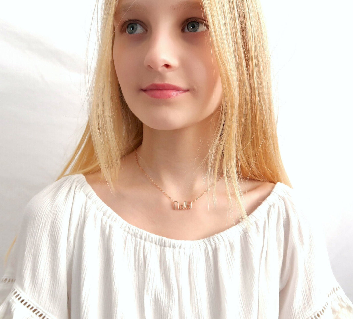 Solid Gold Girls Name Necklace. Name Chain Pendant For Small Girls. Custom Real 14k Gold Personalized Name Necklace.
