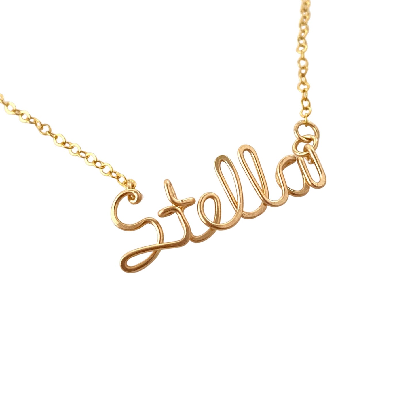 Solid Gold Girls Name Necklace. Name Chain Pendant For Small Girls. Custom Real 14k Gold Personalized Name Necklace.