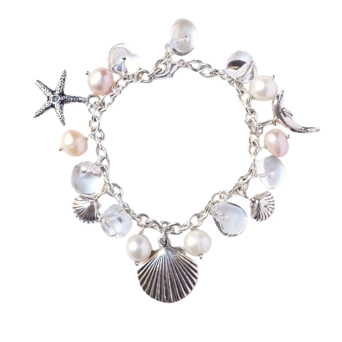 Beach Bracelet. Sterling Silver Luxe Beach Wedding bracelet with Crystals and Pearls