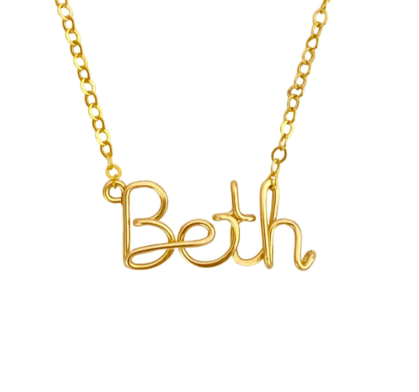 Solid Gold Girls Name Necklace. Name Chain Pendant For Small Girls. Custom Real 14k Gold Personalized Name Necklace.