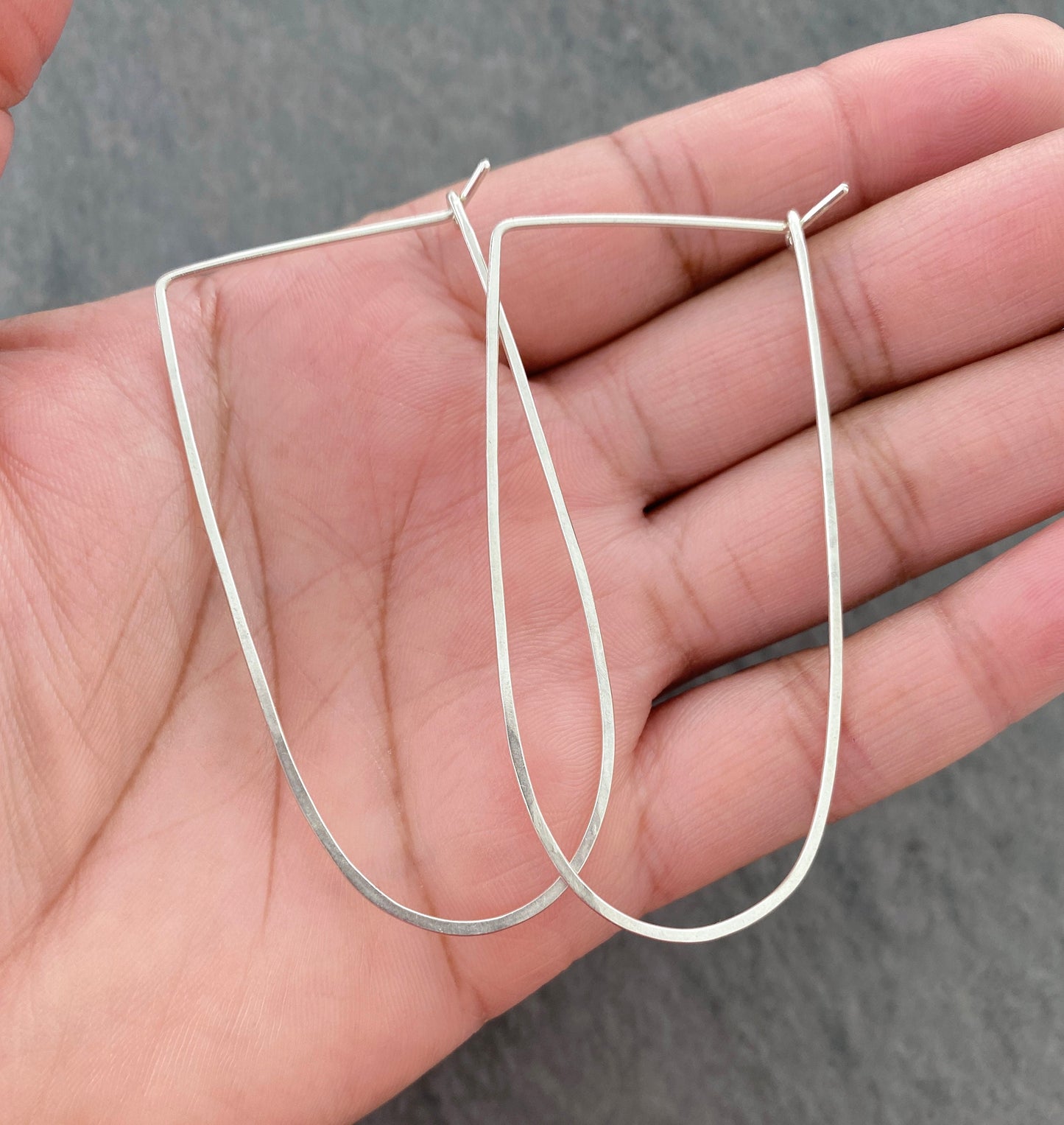 Large Horseshoe Sterling Silver Hoops. Hammered 2.5 inch Oval Hoop Earrings.