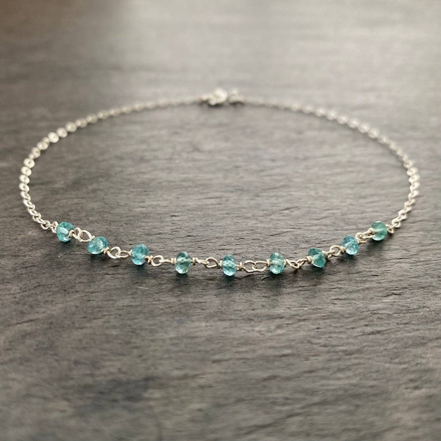 Aquamarine Anklet. Sterling Silver Anklet. Genuine Gemstone Ankle Bracelet.