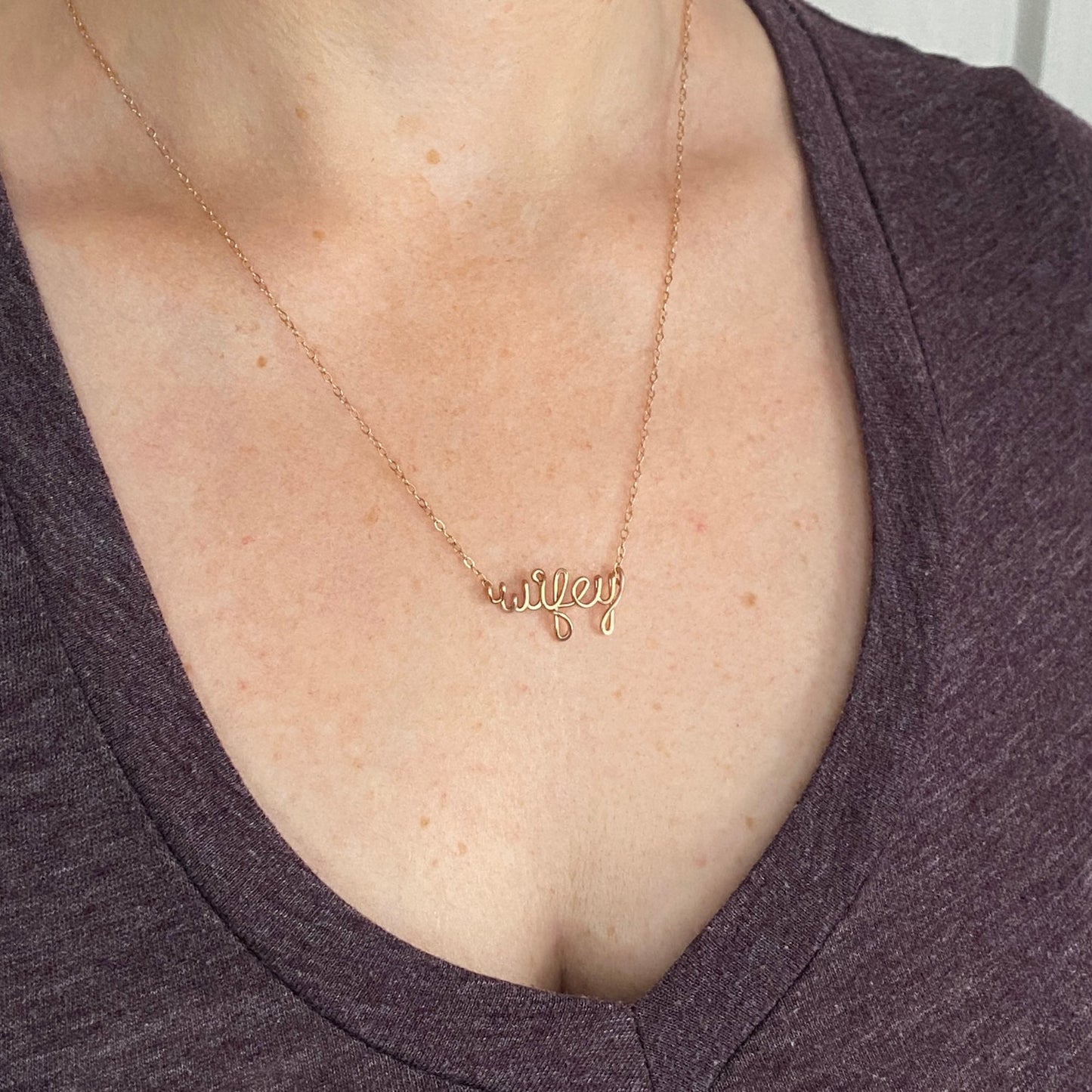 Wifey Necklace. Custom Personalized 14k Rose Gold Filled Name Necklace. Wife marriage wedding day script Calligraphy Name Necklace