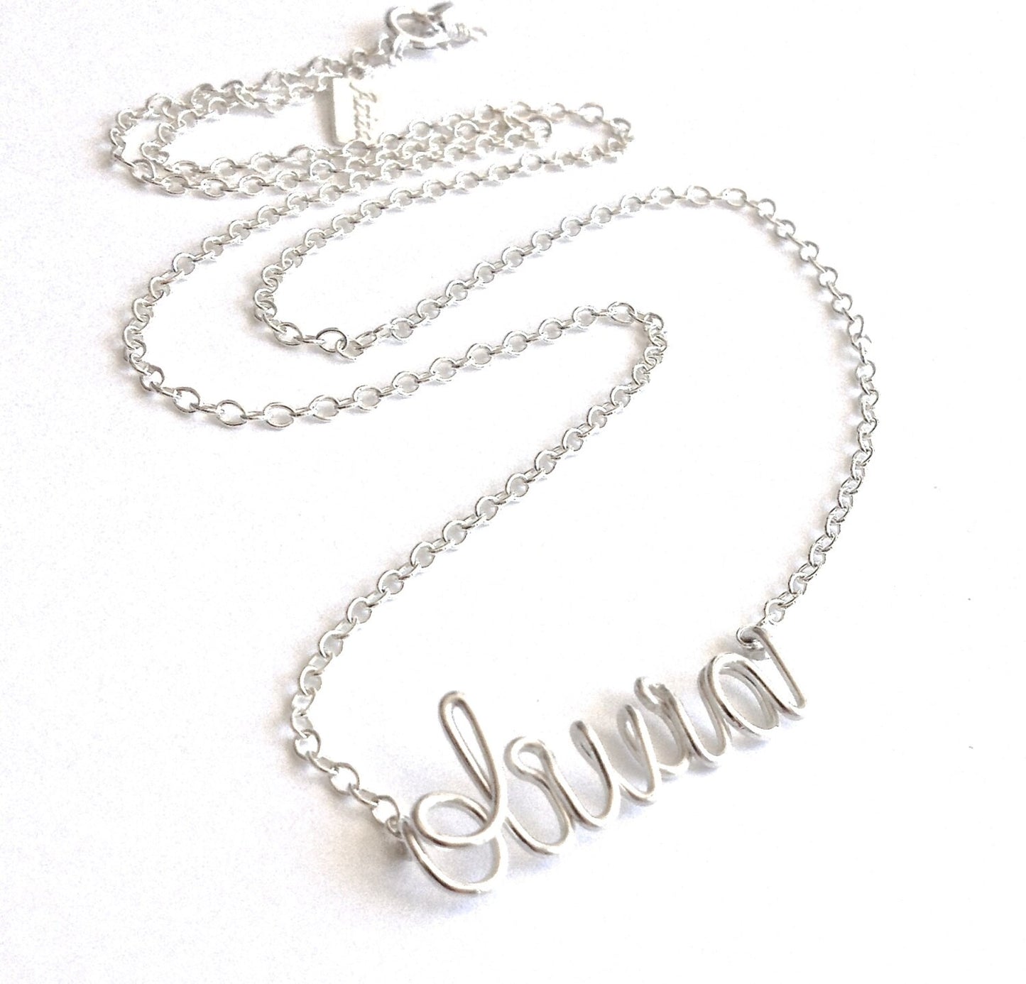 Name Necklace. Silver Name Necklace. Personalized Custom Calligraphy Lowercase Wire Script Name Necklace