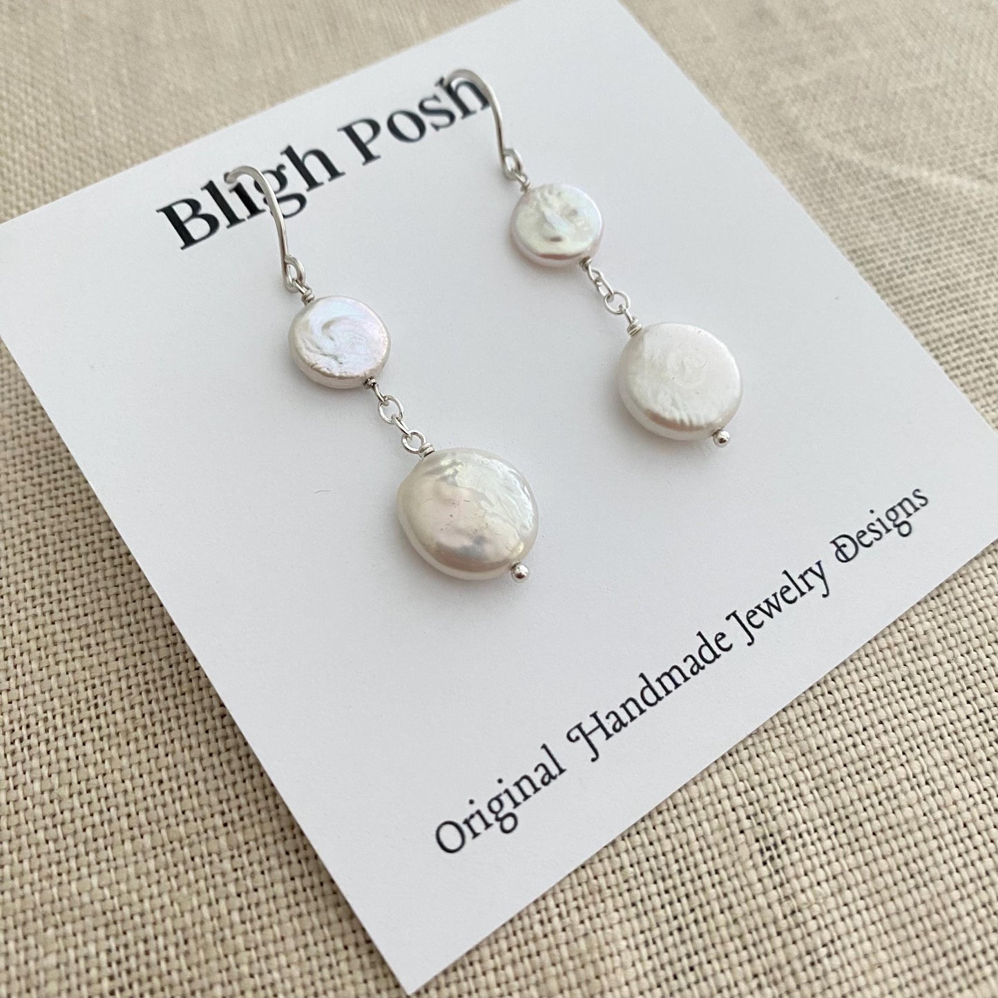 Double Coin Pearl Earrings- Sterling Silver