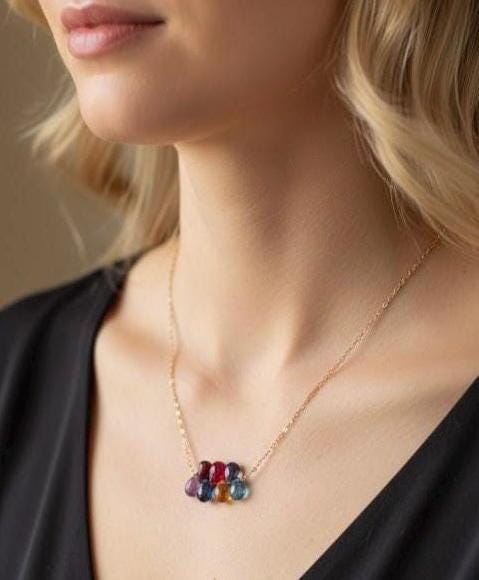 Rainbow Multi-Gemstone Necklace. Ruby, Amethyst, Garnet, Citrine, Topaz 14k Gold Fill.