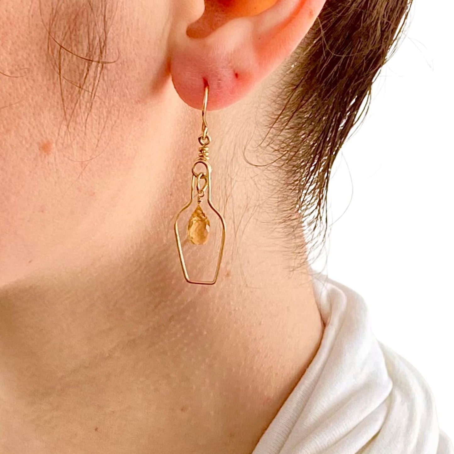 Champagne Bottle and Cork Screw Earrings with Genuine Citrine. Wine Lover Gift.