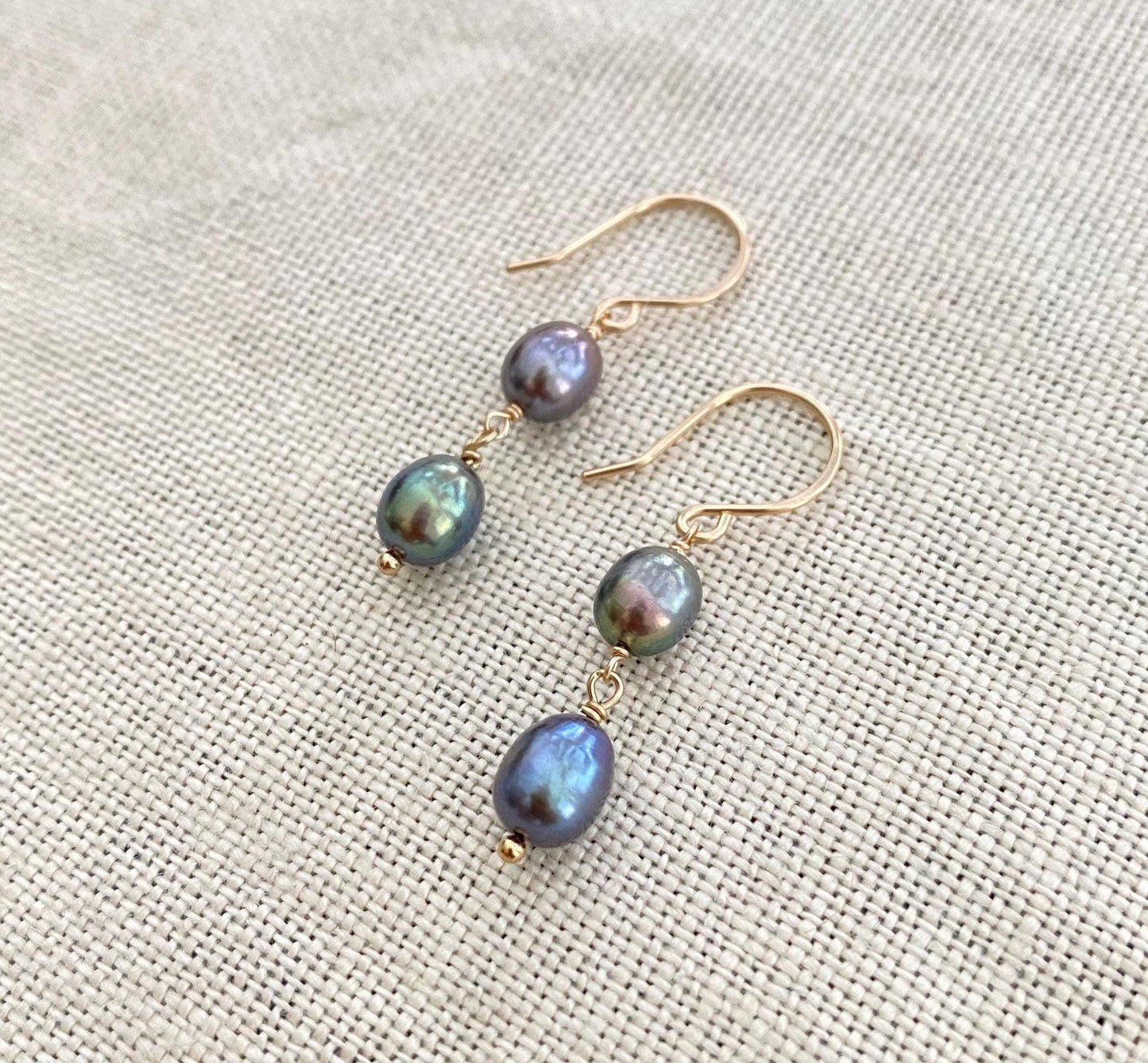 Peacock Pearl Drop Earrings: 14k Gold Filled Freshwater Pearls