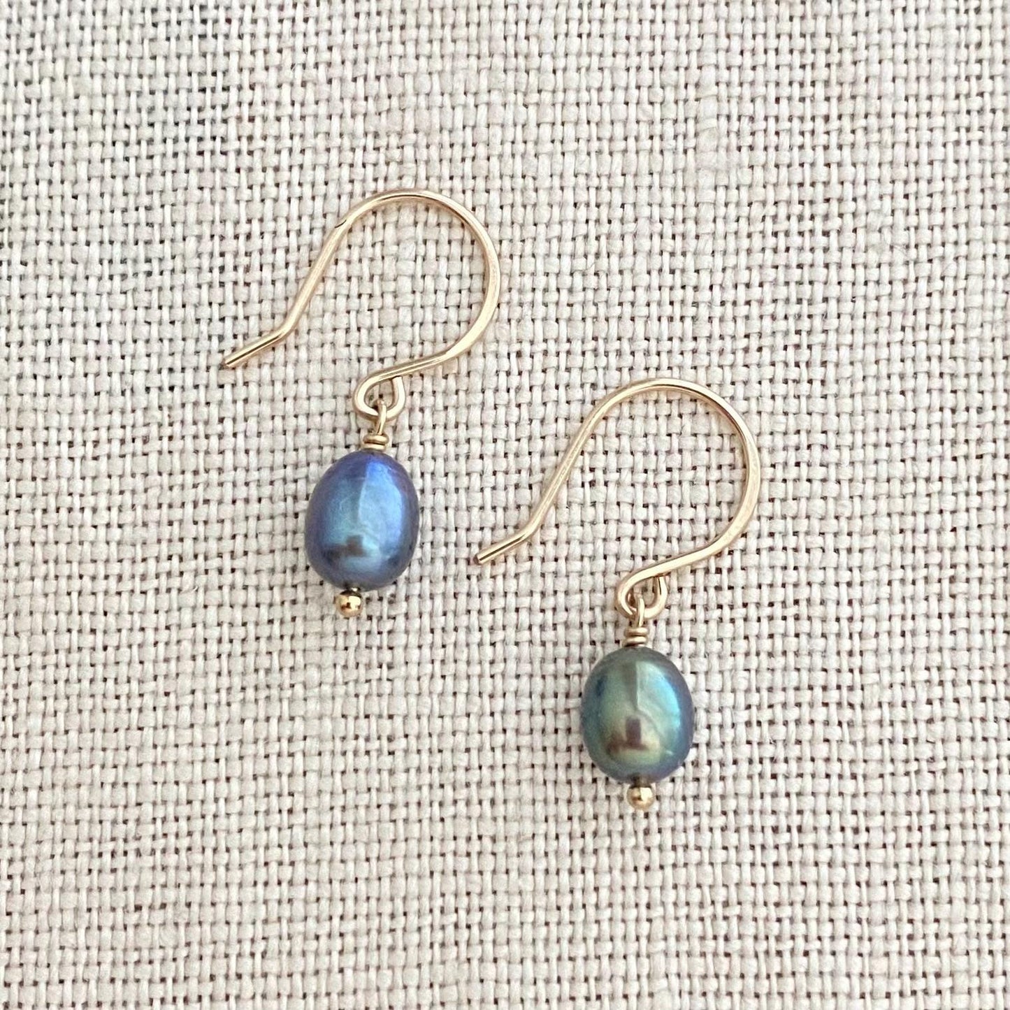 Peacock Pearl Earrings: 14k Gold Filled Minimalist Freshwater Pearls