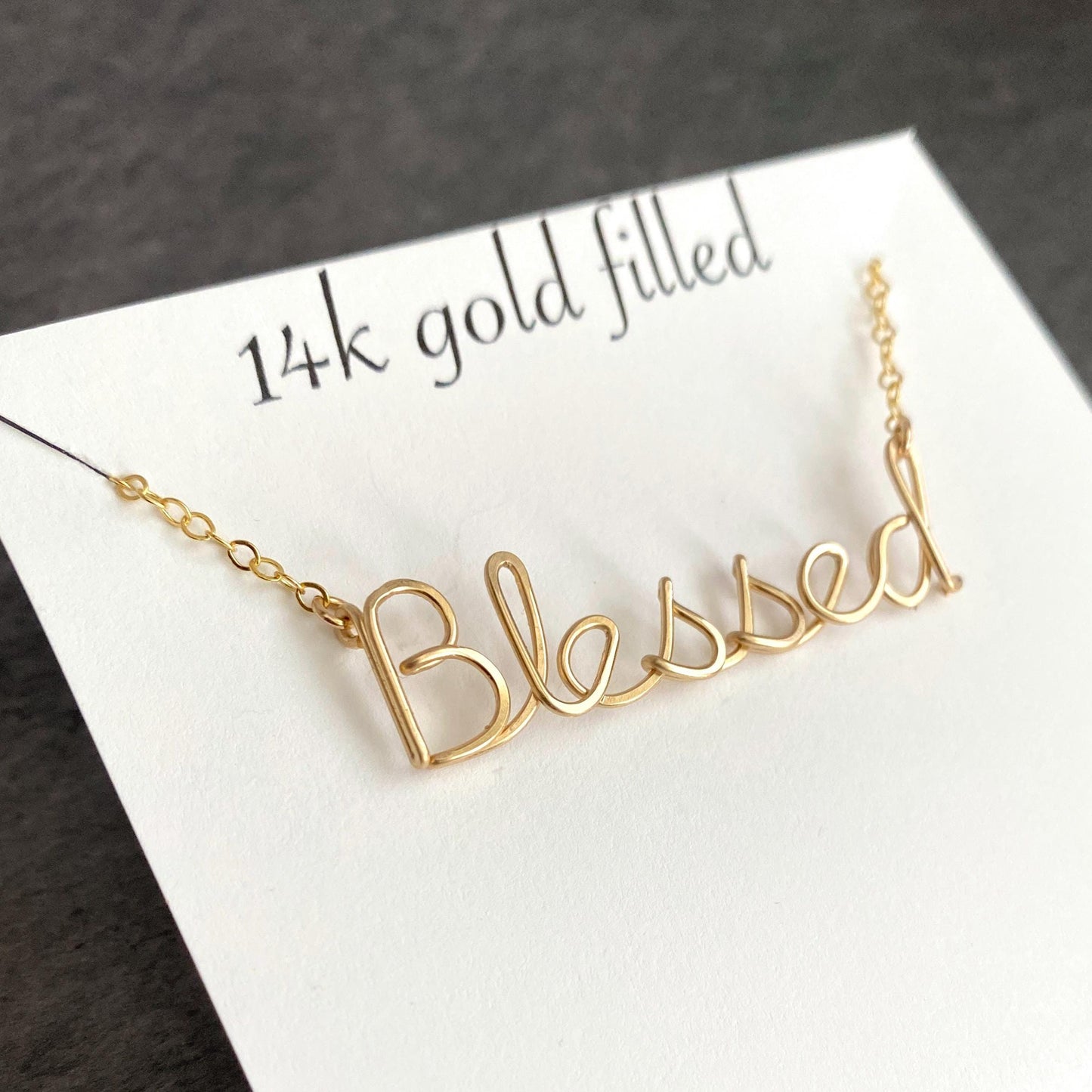 Blessed Necklace. Custom Gold or Silver Script Necklace. Wire Spiritual Religious Jewelry.