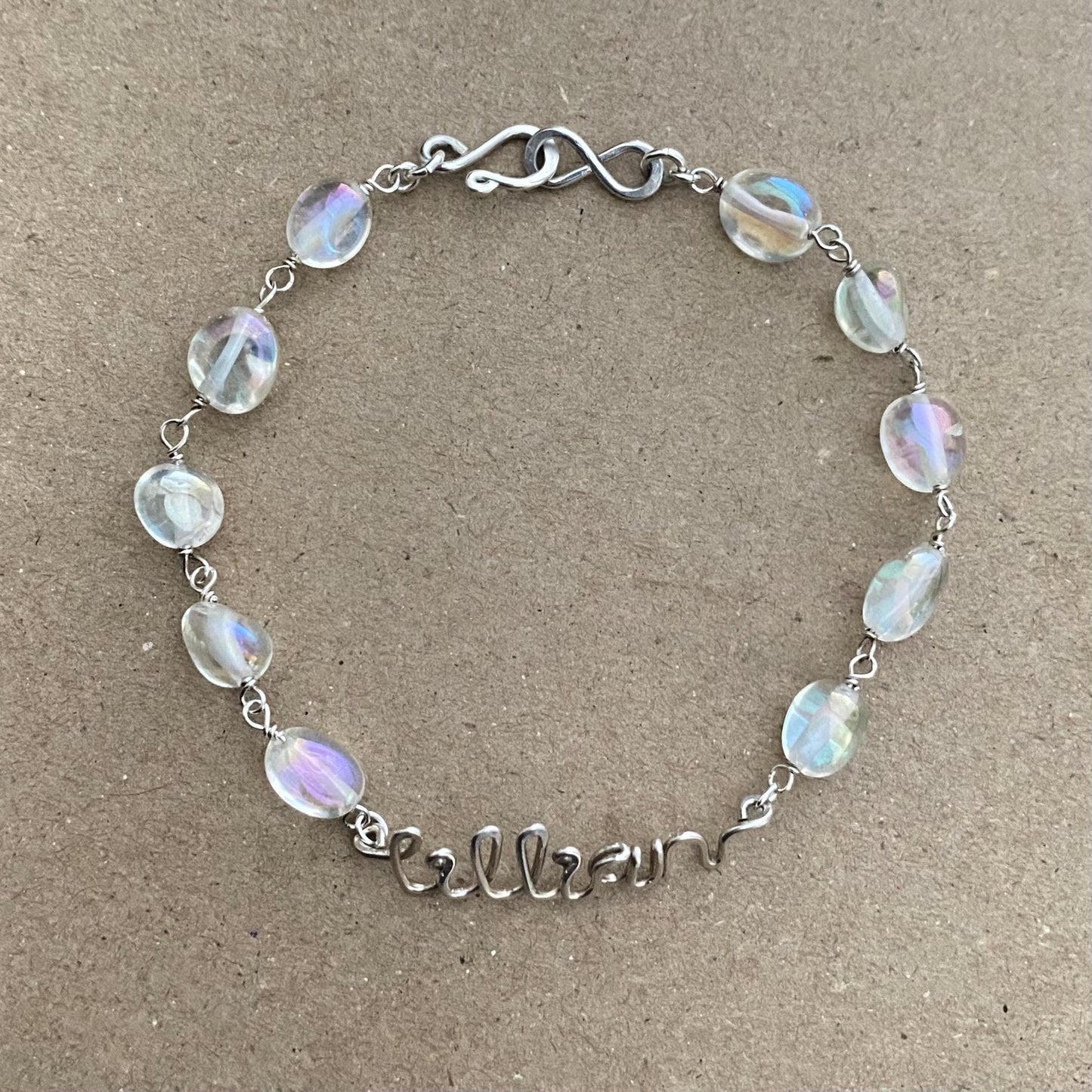 Custom Fire Rainbow Quartz Sterling Silver Name Bracelet, ONLY ONE Available