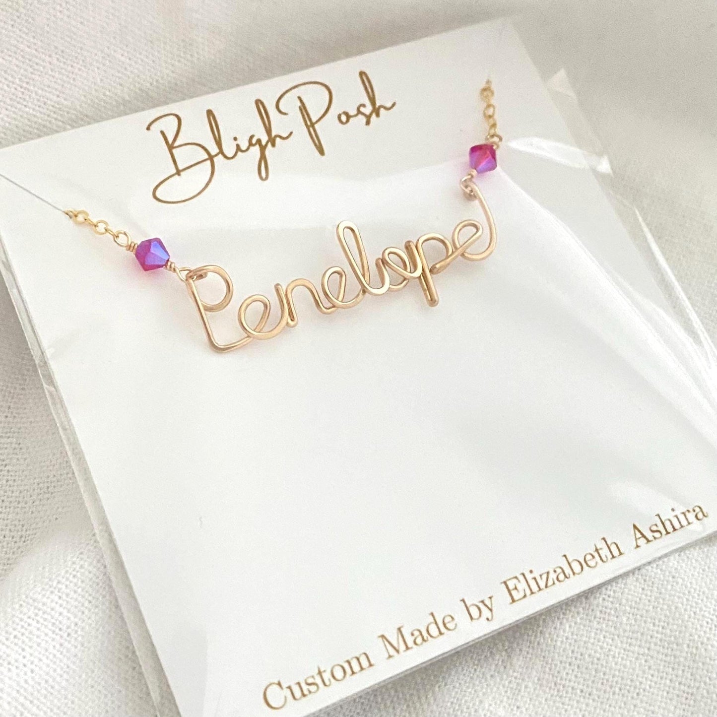 Gold Filled Child Name Necklace: Cursive Swarovski Crystal Personalized Jewelry