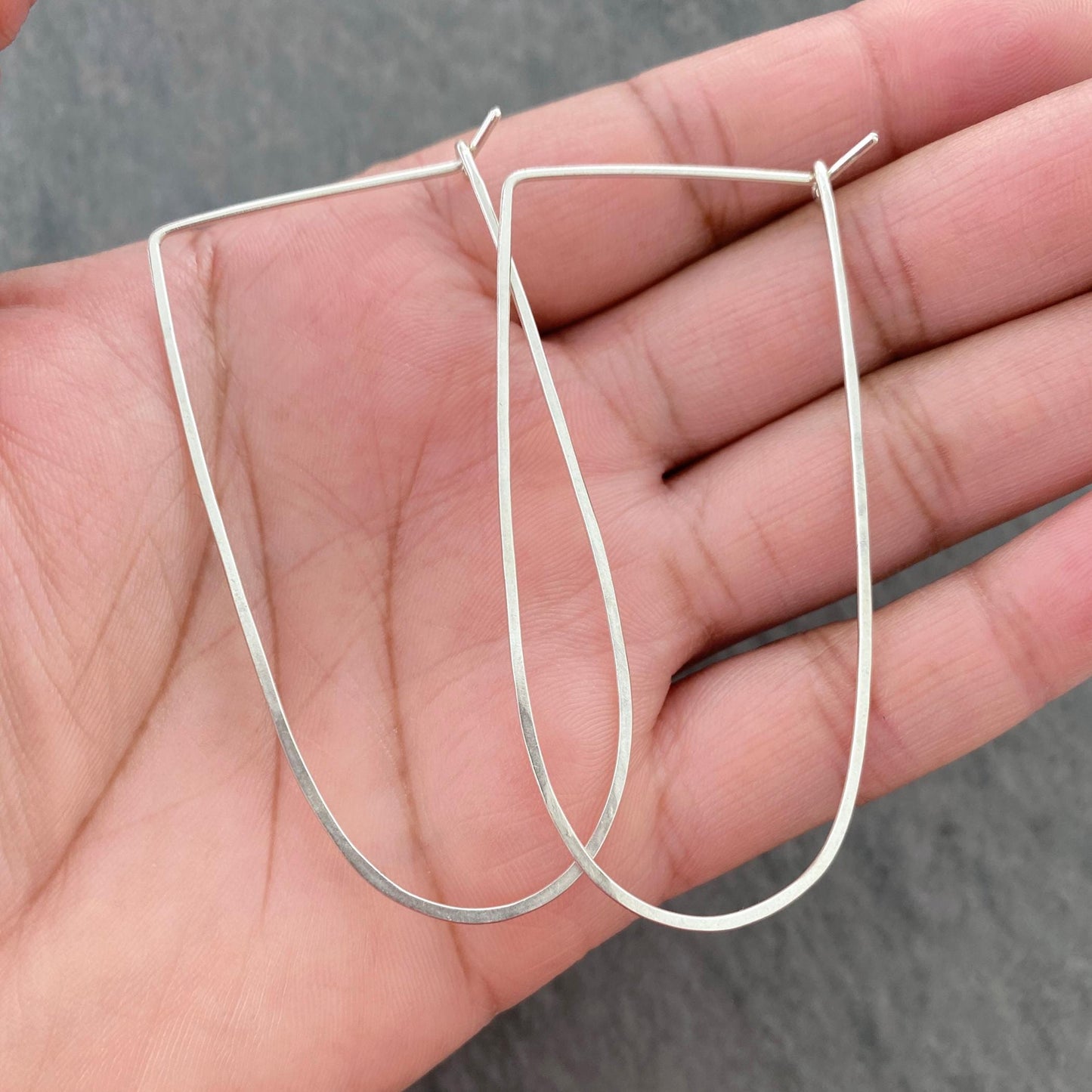 Geometric Sterling Silver Hammered Hoops: Minimalist Lightweight Earrings