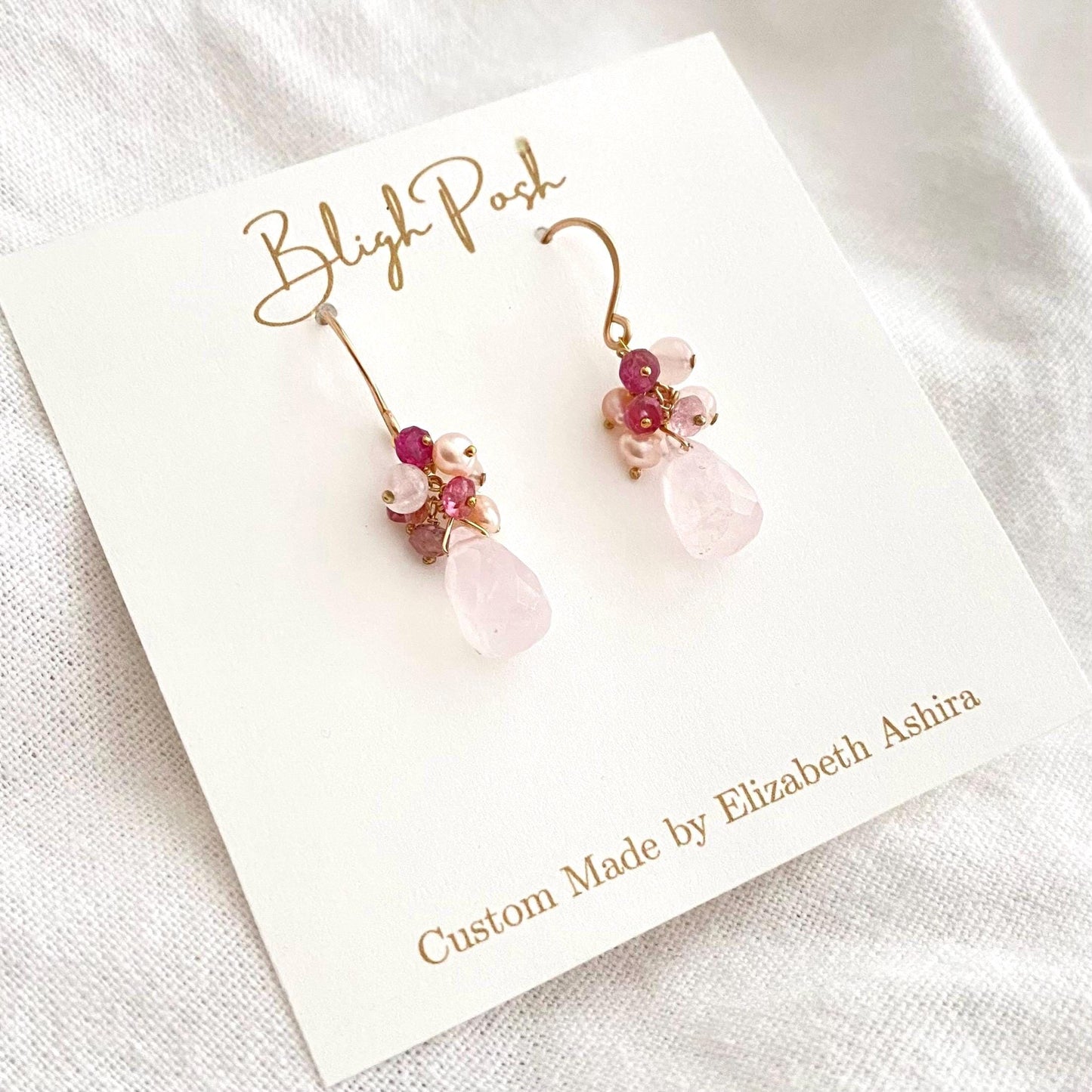 Rose Quartz Earrings: 14k Gold Filled, Pink Pearls, Tourmaline Gemstone