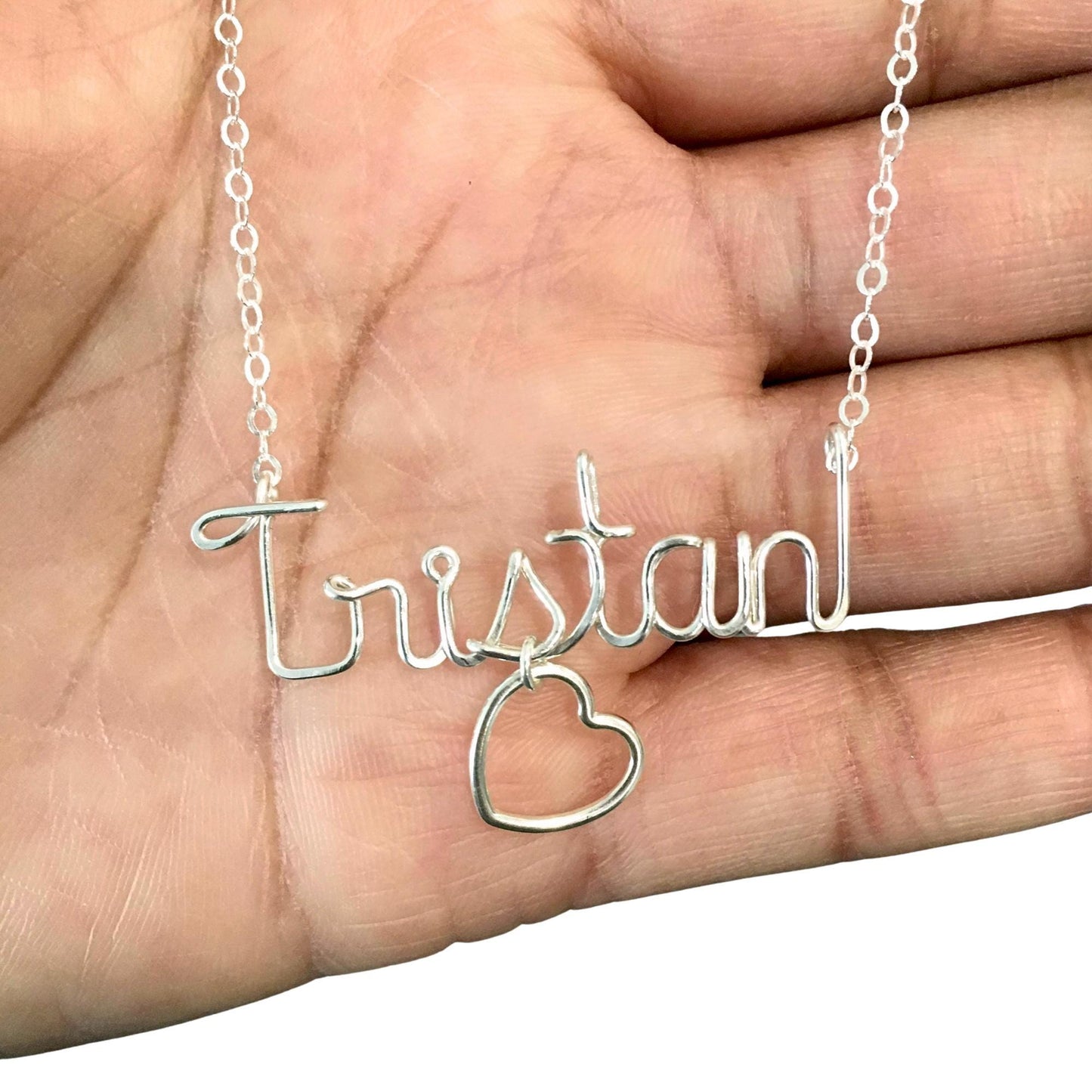 Heart Charm Name Necklace: Sterling Silver, Valentine's Day