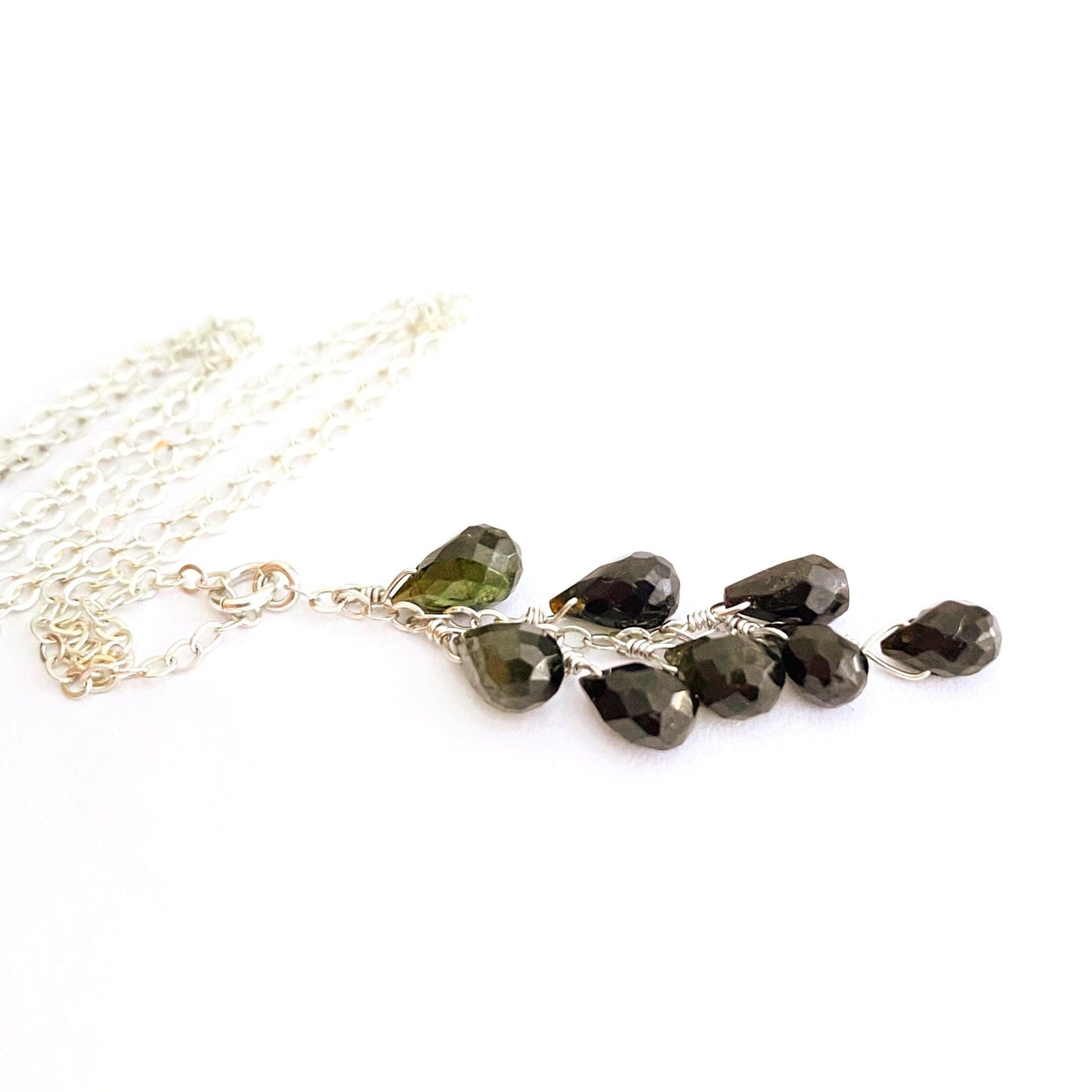 Dark Green Tourmaline Drop Necklace in Sterling Silver – Forest Green Gemstone Dangle Pendant, Only One Available