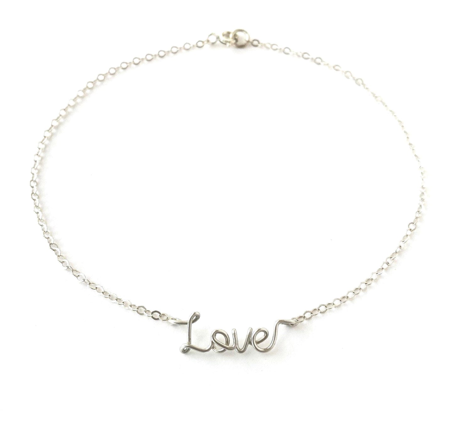 Nickel Free 14k White Gold Love Anklet: Delicate Tiny Word Charm Bracelet