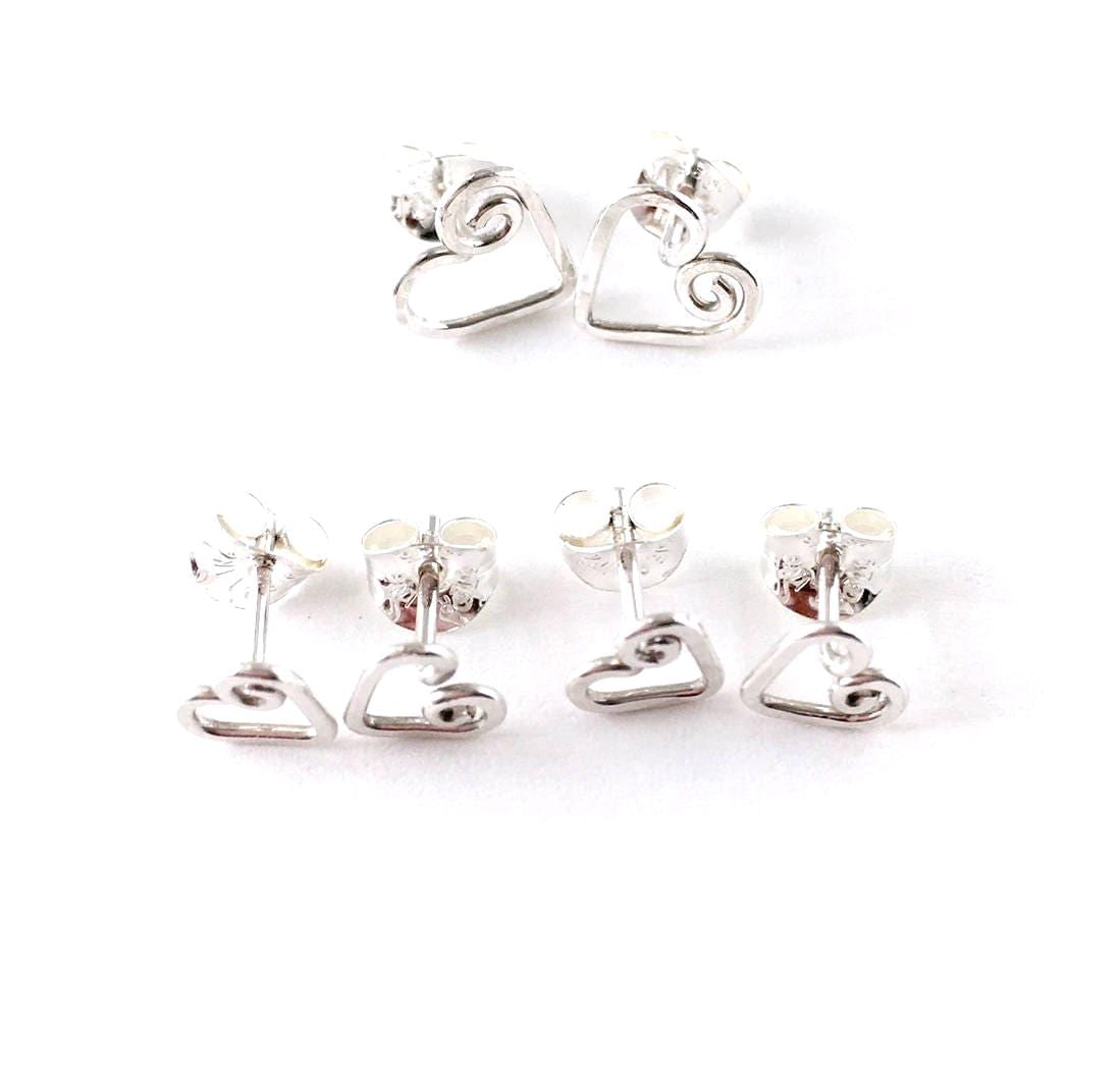 Mother & Daughter Sterling Silver Heart Studs 3 Sets - Twin Mom Gift