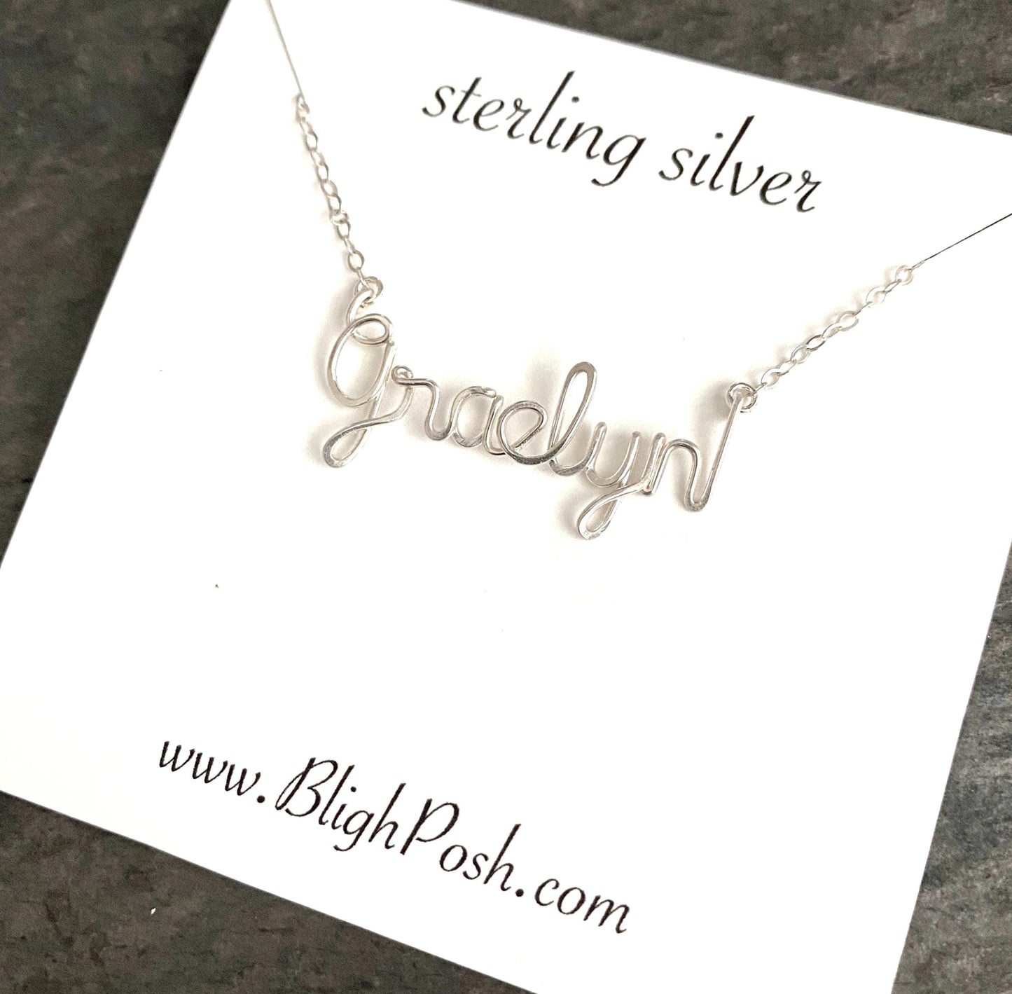 Sterling Silver Child Name Necklace: Custom Cursive Script