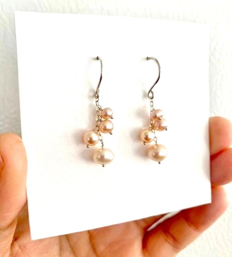 Freshwater Pearl Drop Earrings: Off white pearls, sterling silver or 14k gold filled