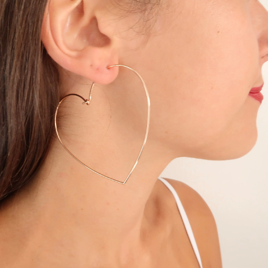 Rose Gold Heart Hoops- 2.5 inch - 14k Rose Gold Filled Heart Hoop Earrings