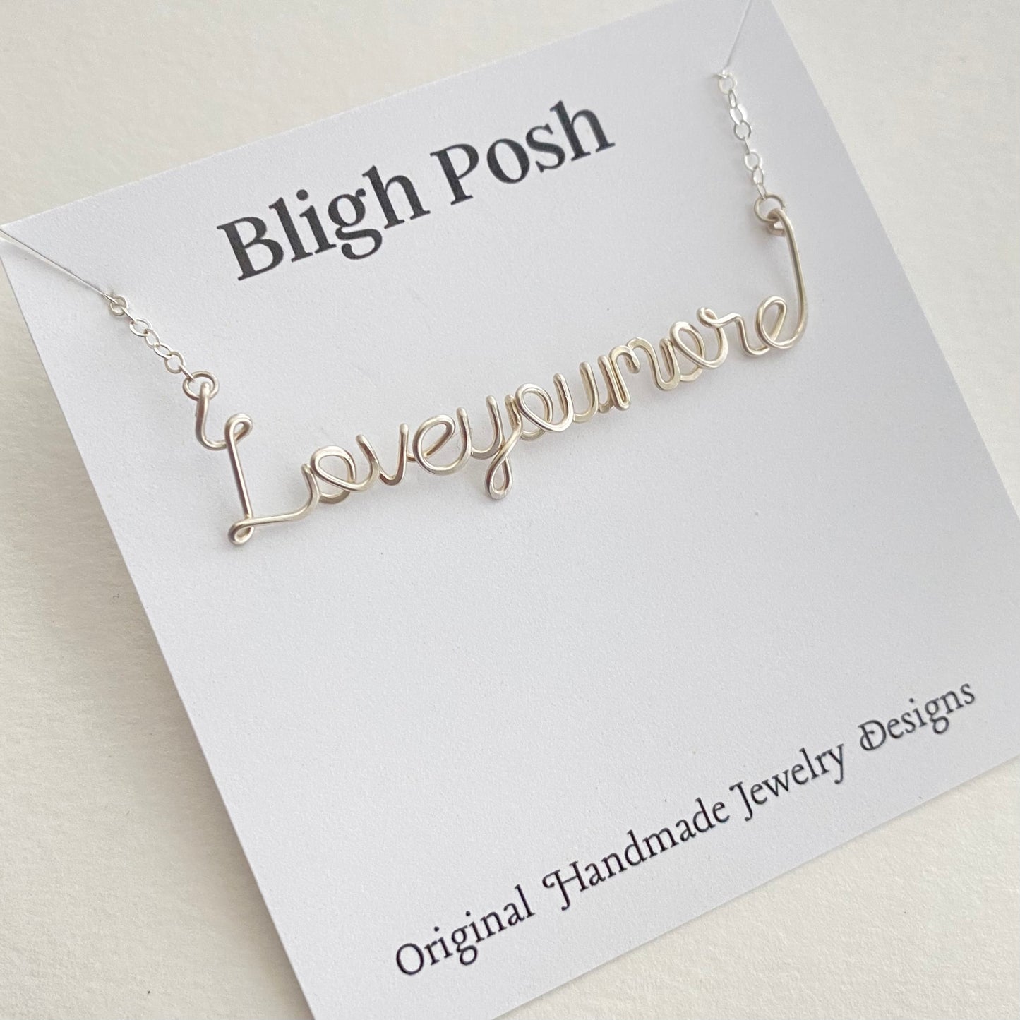 Love You More Necklace: Sterling Silver Wire Script Love Jewelry. Handmade