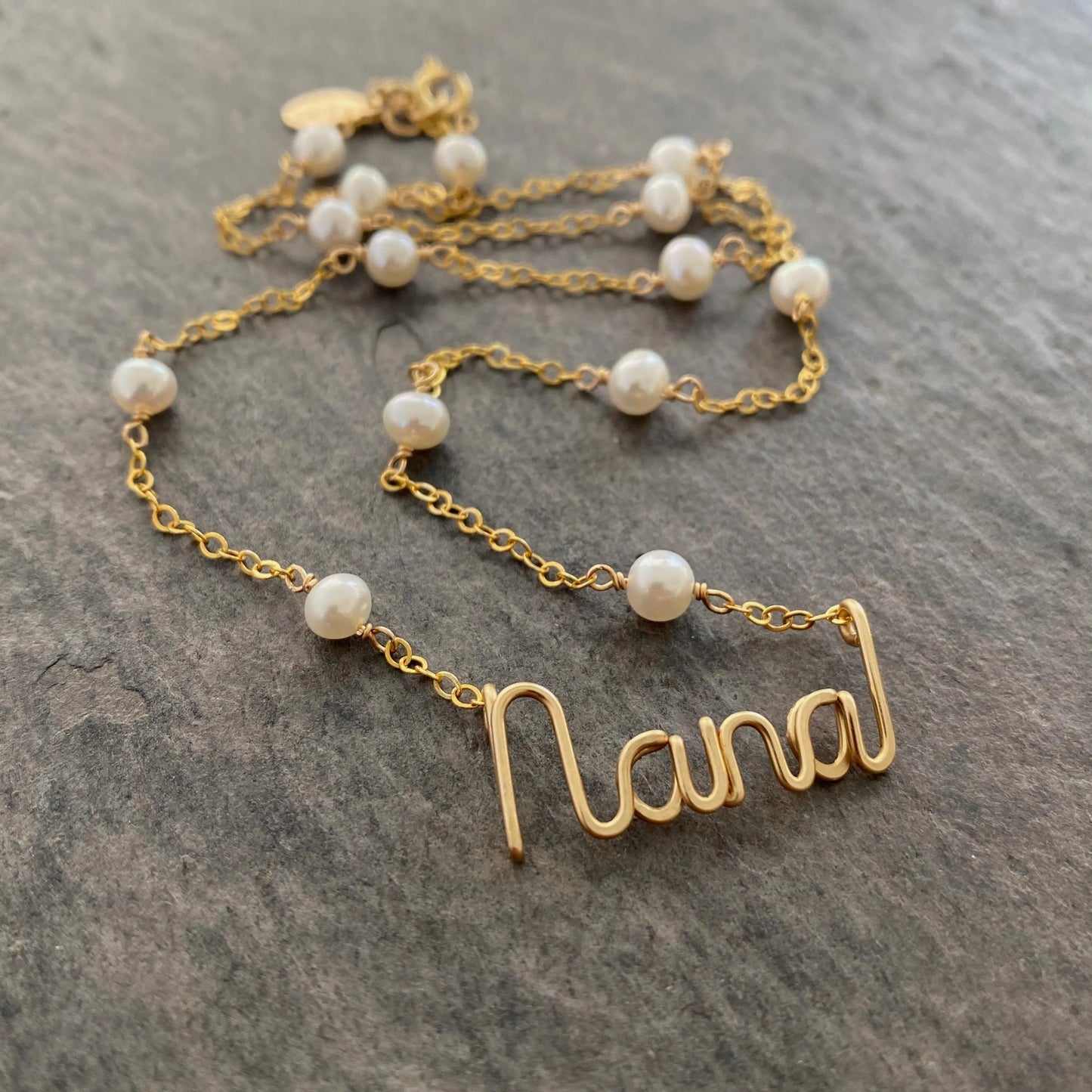 Pearl Name Necklace. Off White Freshwater Pearl Chain Custom Name Necklace: Gold, Silver.