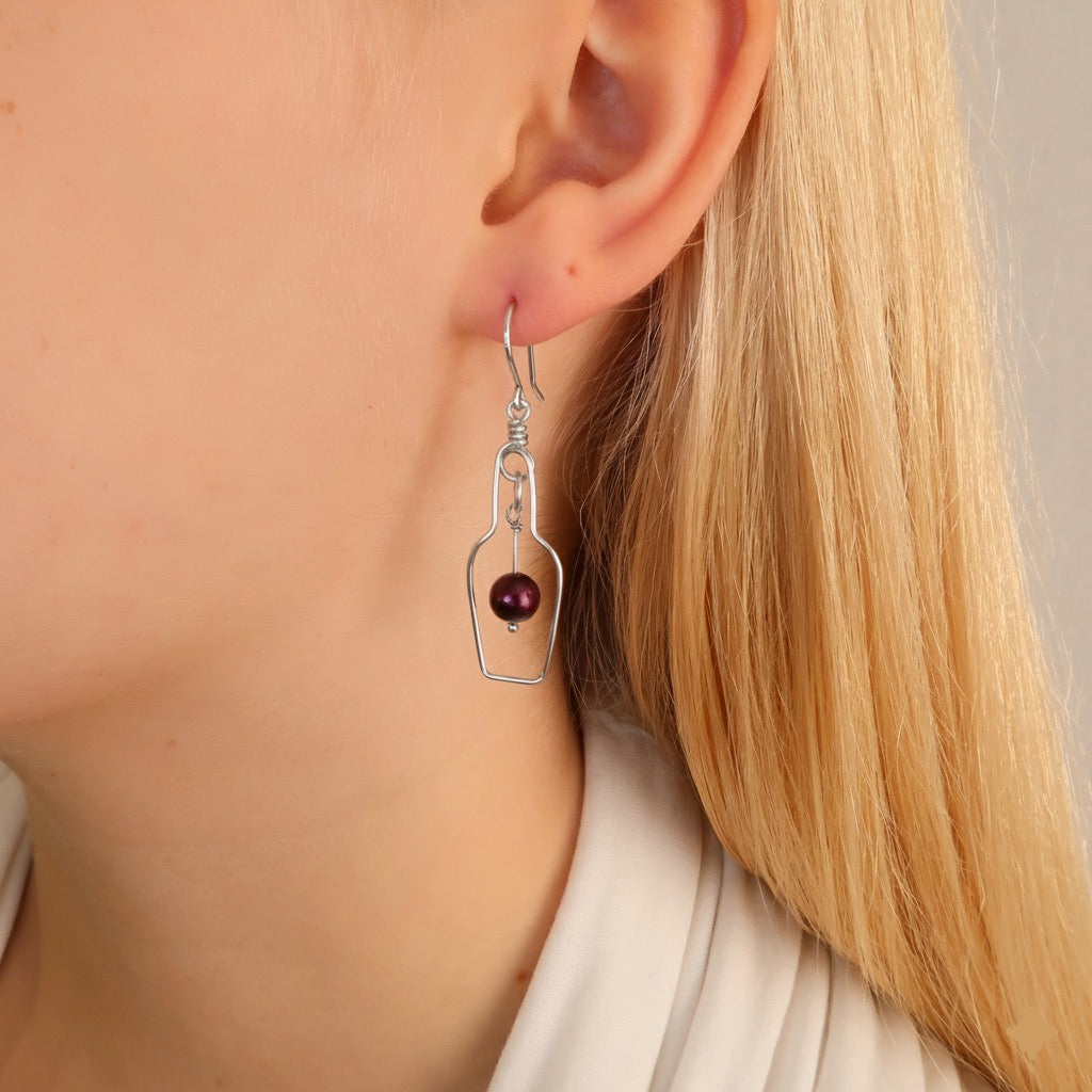 Wine Earrings. Sterling Silver Red Wine Lovers Earrings with Grape