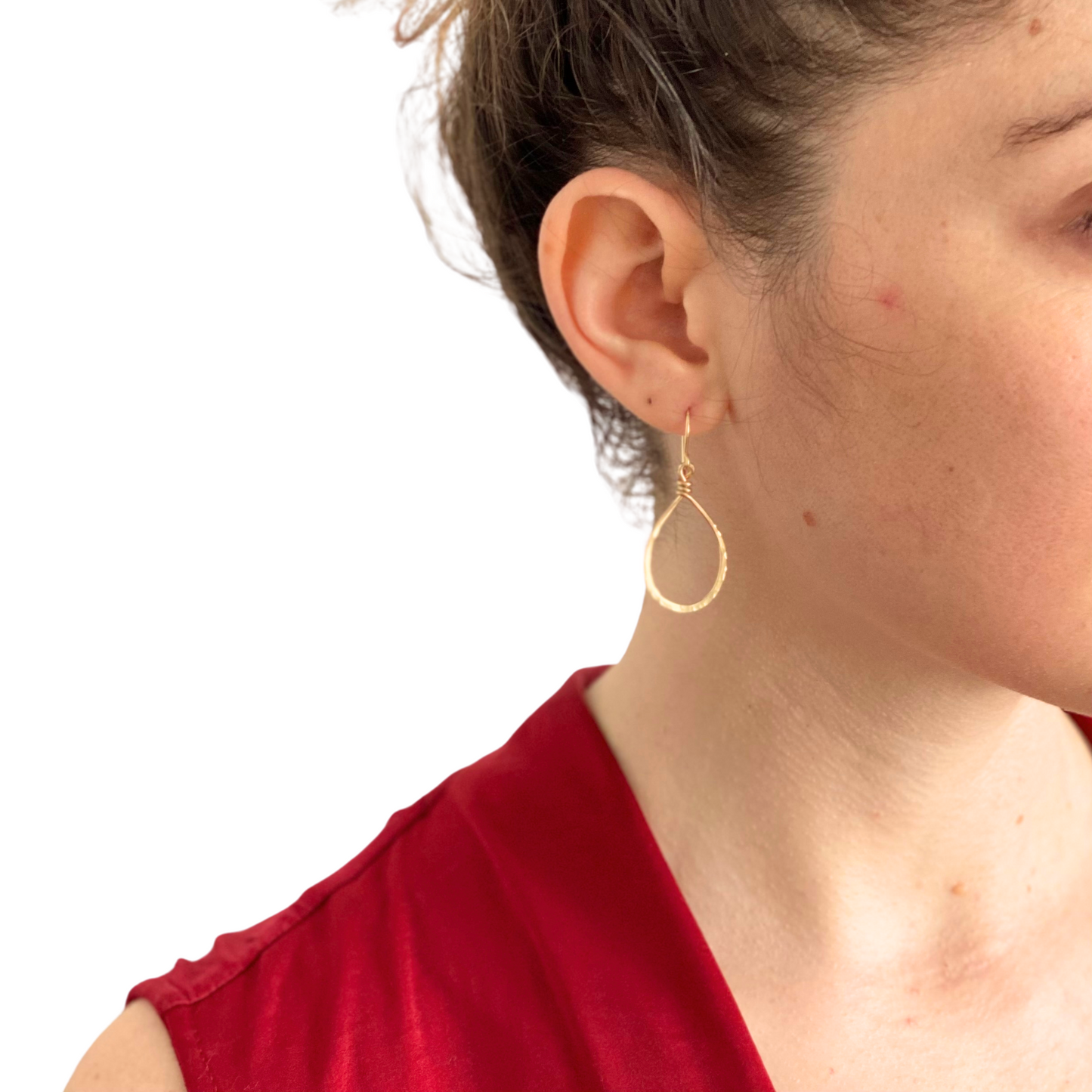 Small Teardrop Hoop Earrings. Hammered Tear Drop Hoops. Small Rose Gold, Silver, Yellow Gold Shiny Dangle Drop Earrings
