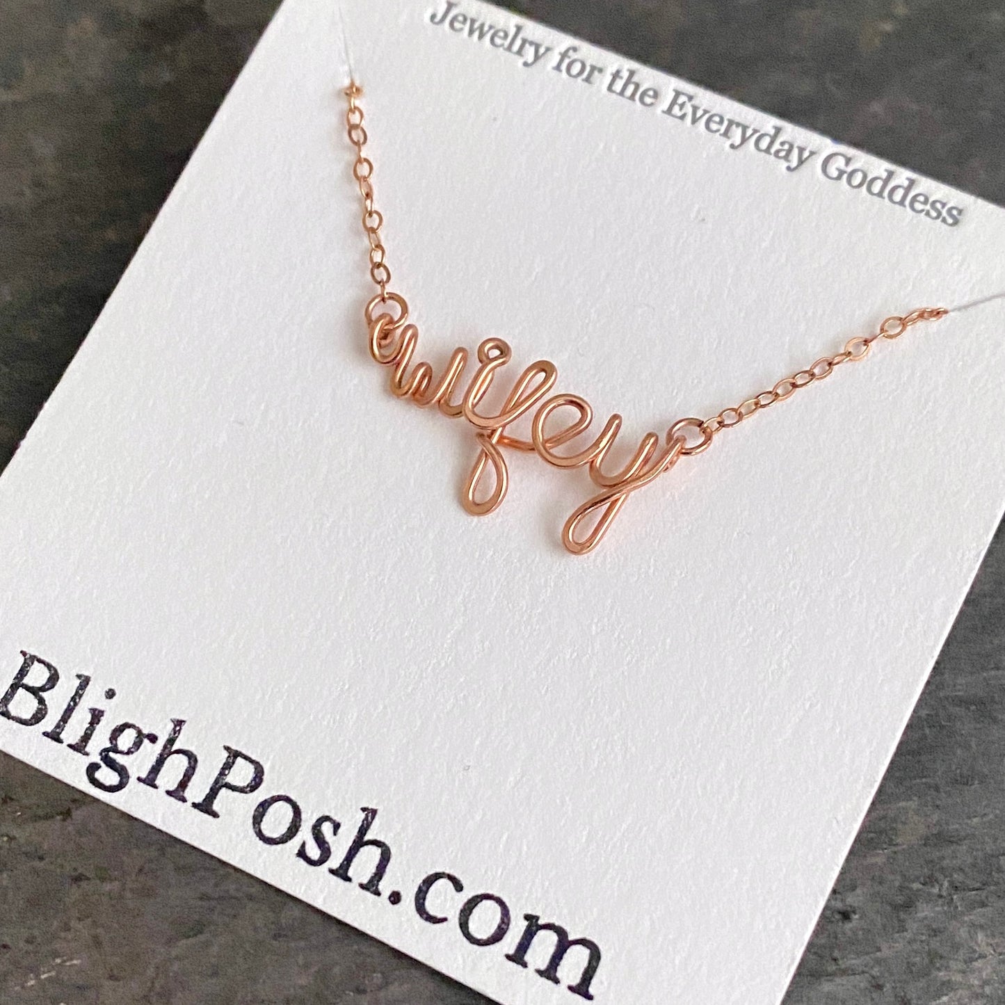 Wifey Necklace. Custom Personalized 14k Rose Gold Filled Name Necklace. Wife marriage wedding day script Calligraphy Name Necklace
