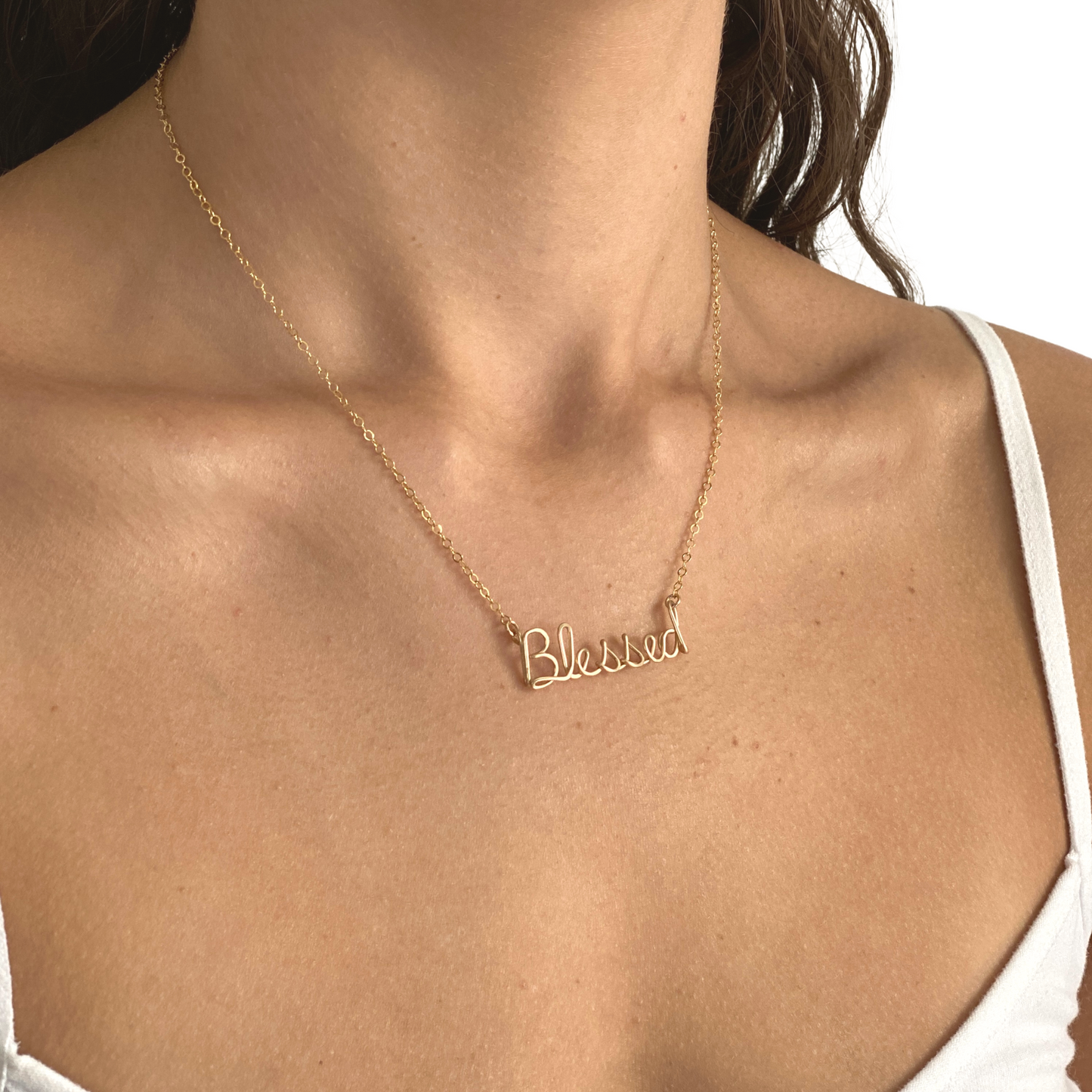 Blessed Necklace. Custom Gold or Silver Blessed Script Necklace. Wire Blessed Necklace. Spiritual Jewelry. Spiritual Religious Necklace.