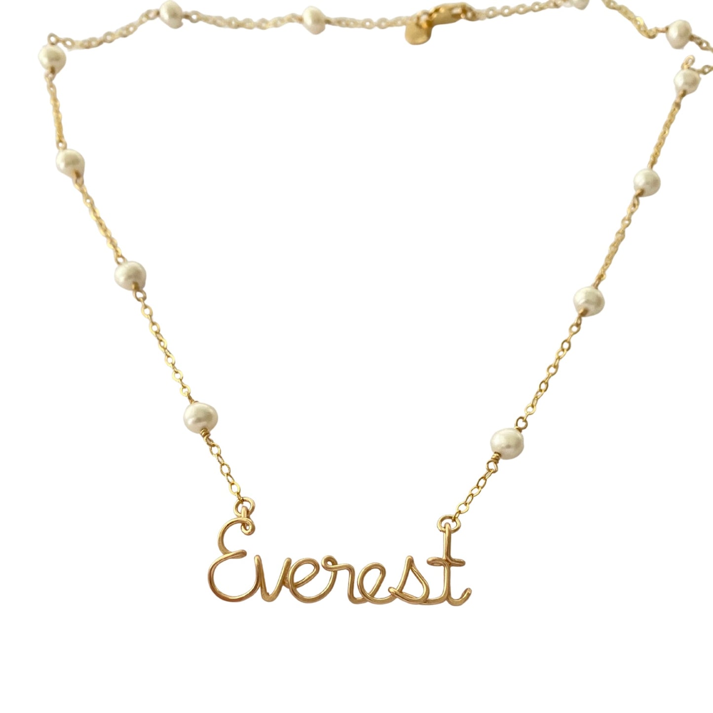 Pearl Name Necklace. Off White Freshwater Pearl Chain Custom Name Necklace: Gold, Silver.