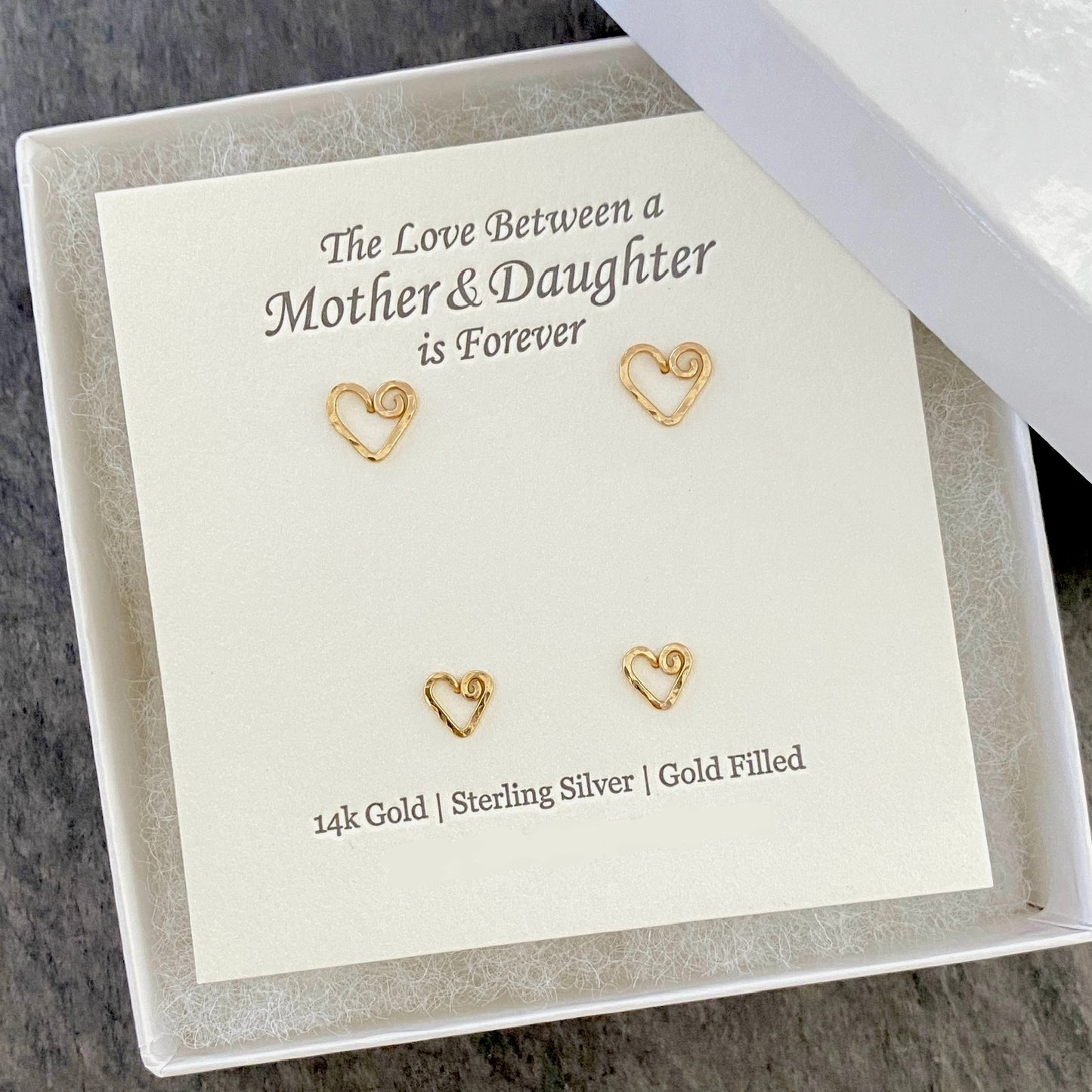 Mother Daughter Gold Heart Stud Earrings Set. Mommy and Me Gift Set.